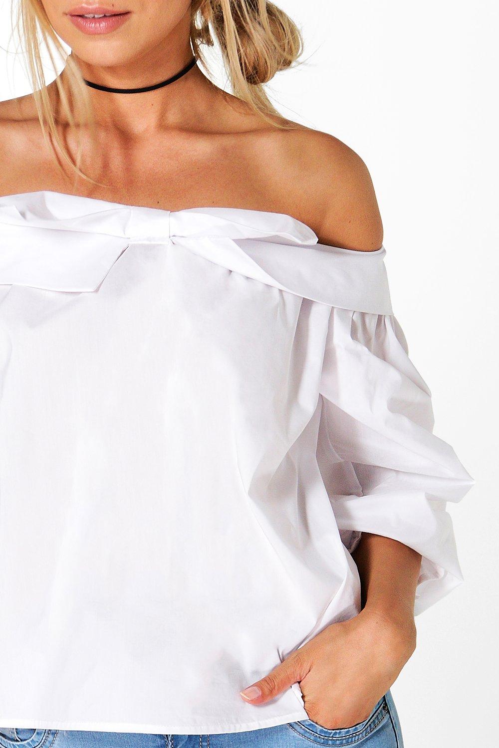 White long sleeve bardot top sales