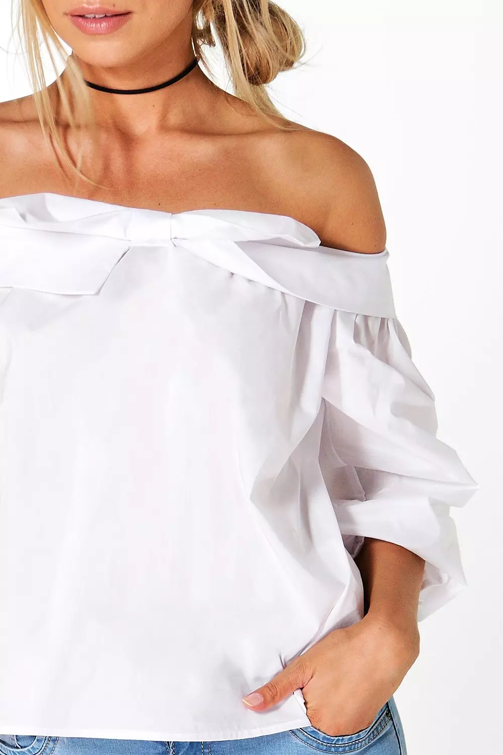 White bardot top long sleeve hotsell