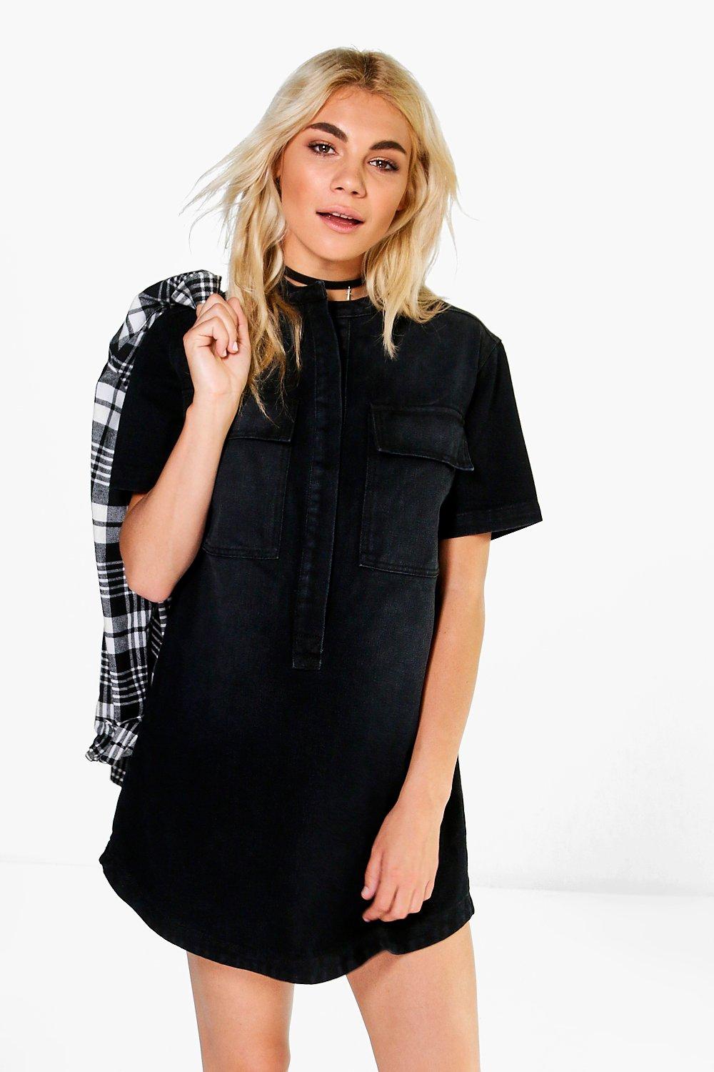 black denim utility shirt dress