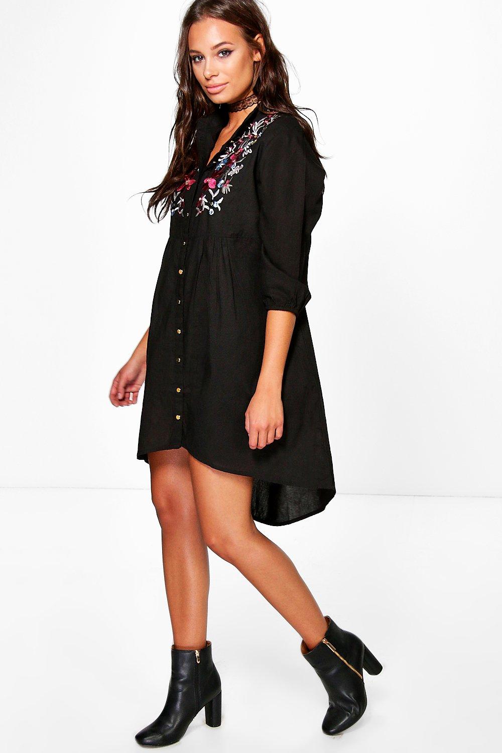 boohoo black embroidered dress