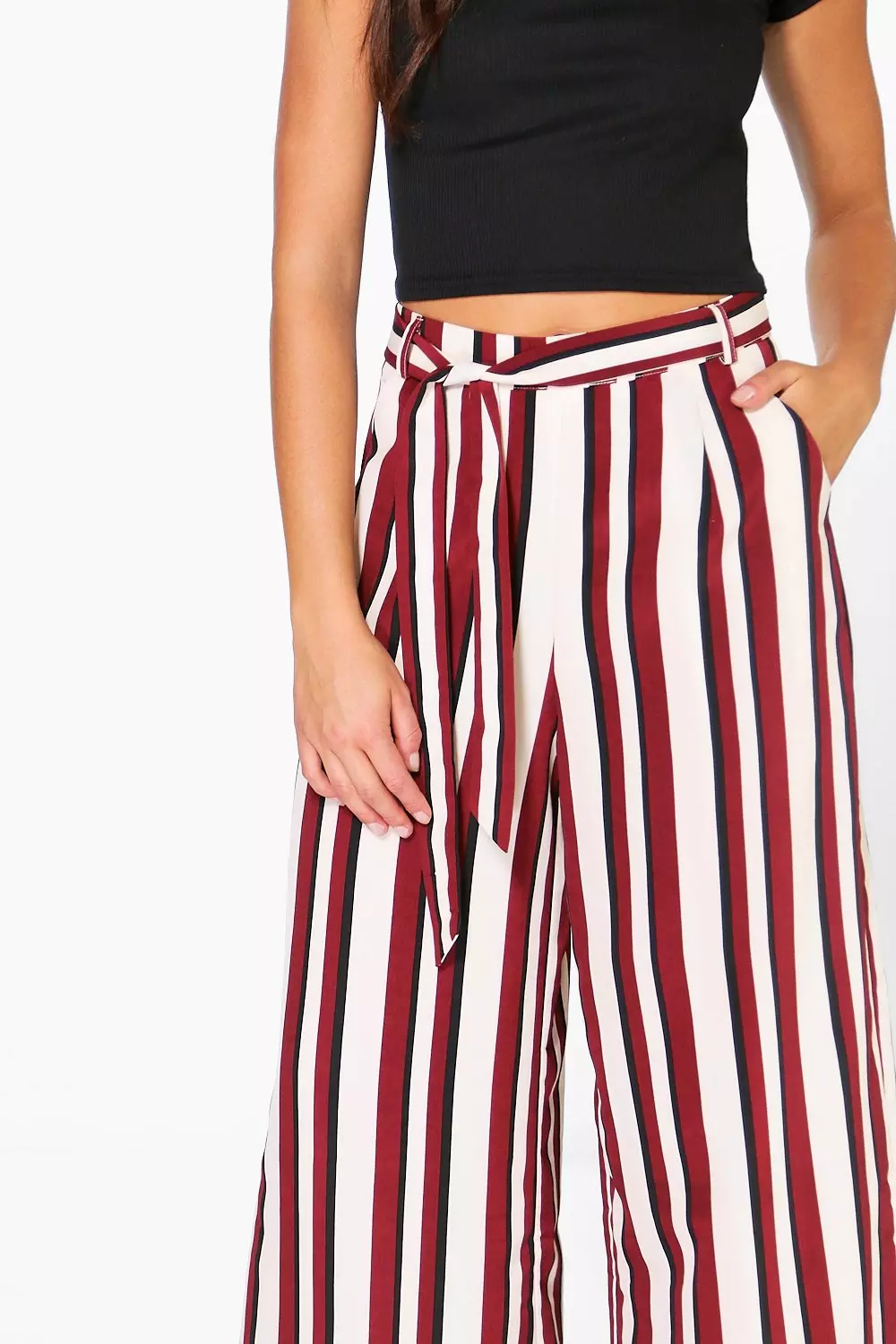 Red and white striped wide best sale leg pants