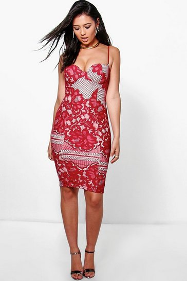Women's Boutique Kyra Lace Bustier Detail Midi Dress | Boohoo UK