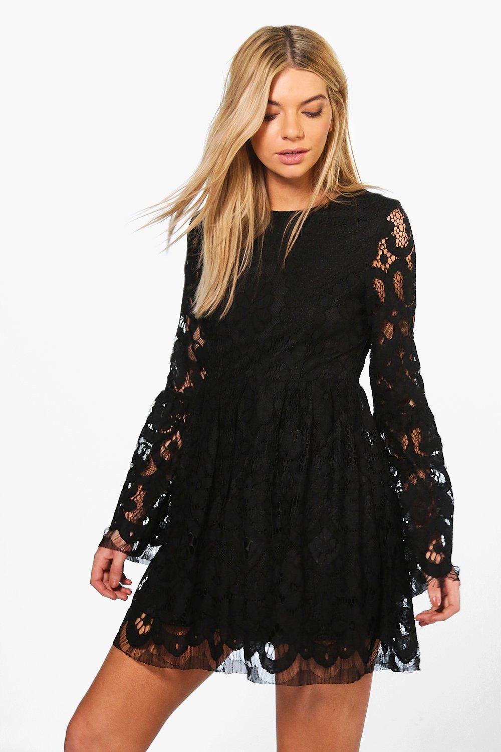 flare sleeve dress black