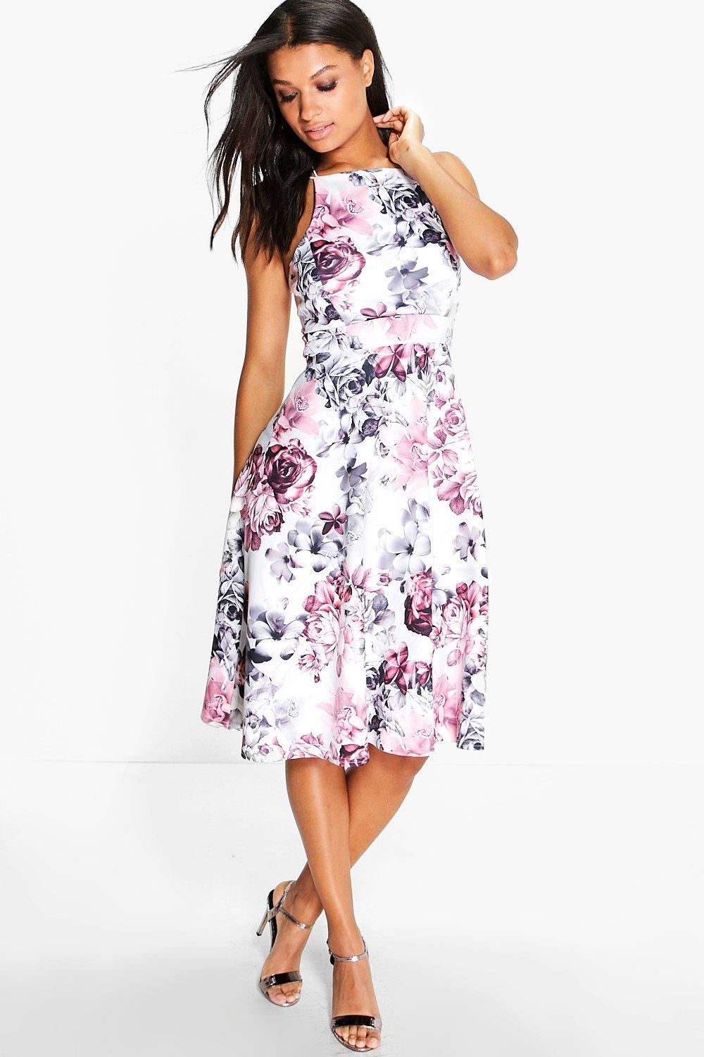 Floral print strappy full sales skater dress