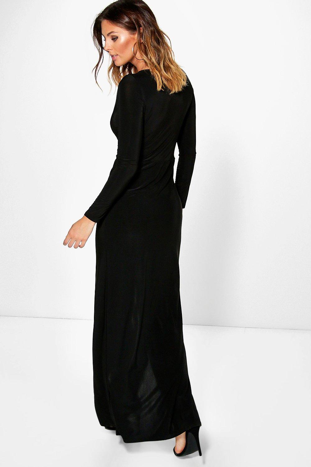 lara robe maxi pr s du corps cache c ur manches longues