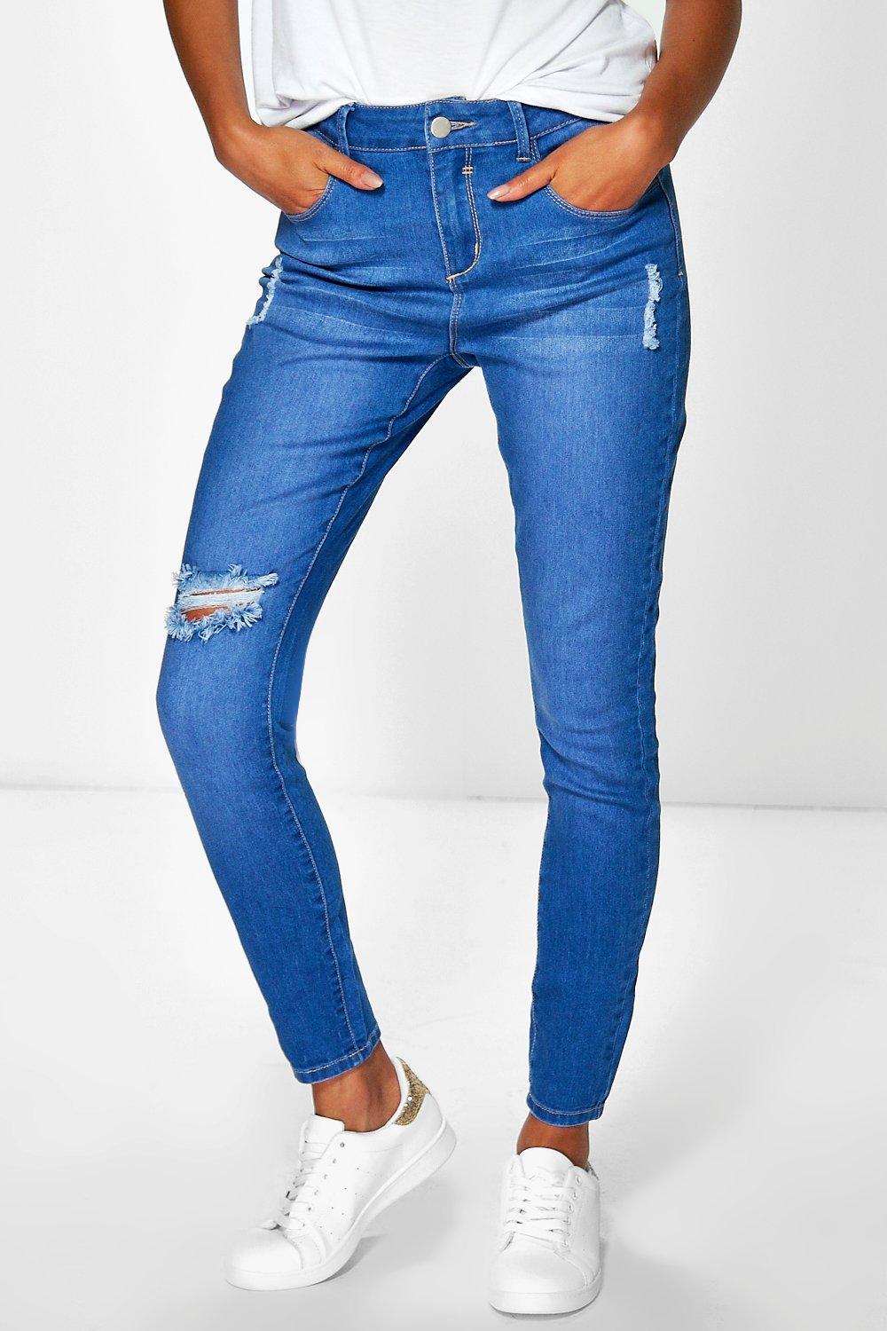 bright blue ripped jeans