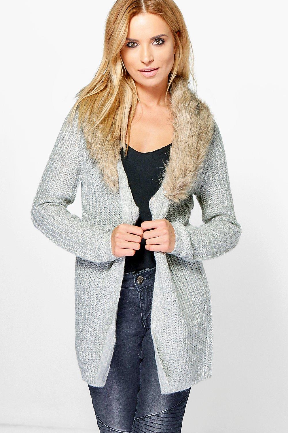 grey fur cardigan