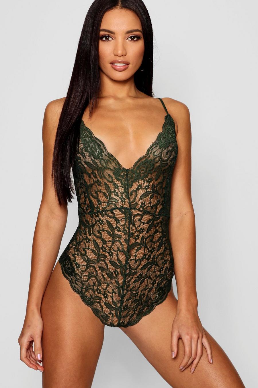 Strappy Scallop Edge Lace Bodysuit image number 1