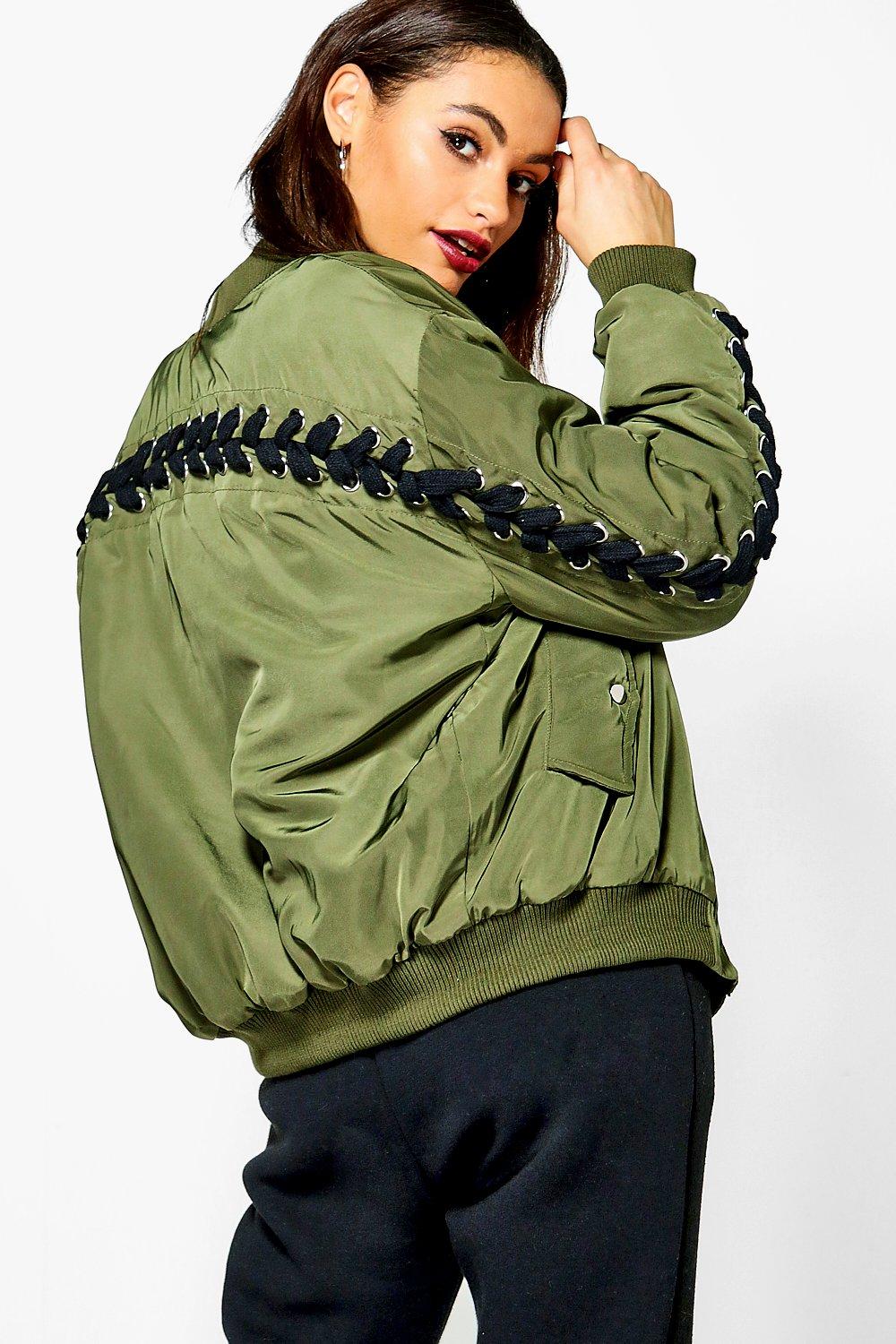 Lois Eyelet Lace Up Back Bomber Jacket boohoo NO