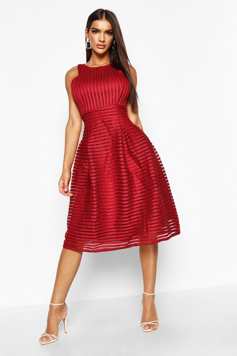 Berry red Boutique Panelled Full Skirt Skater Dress