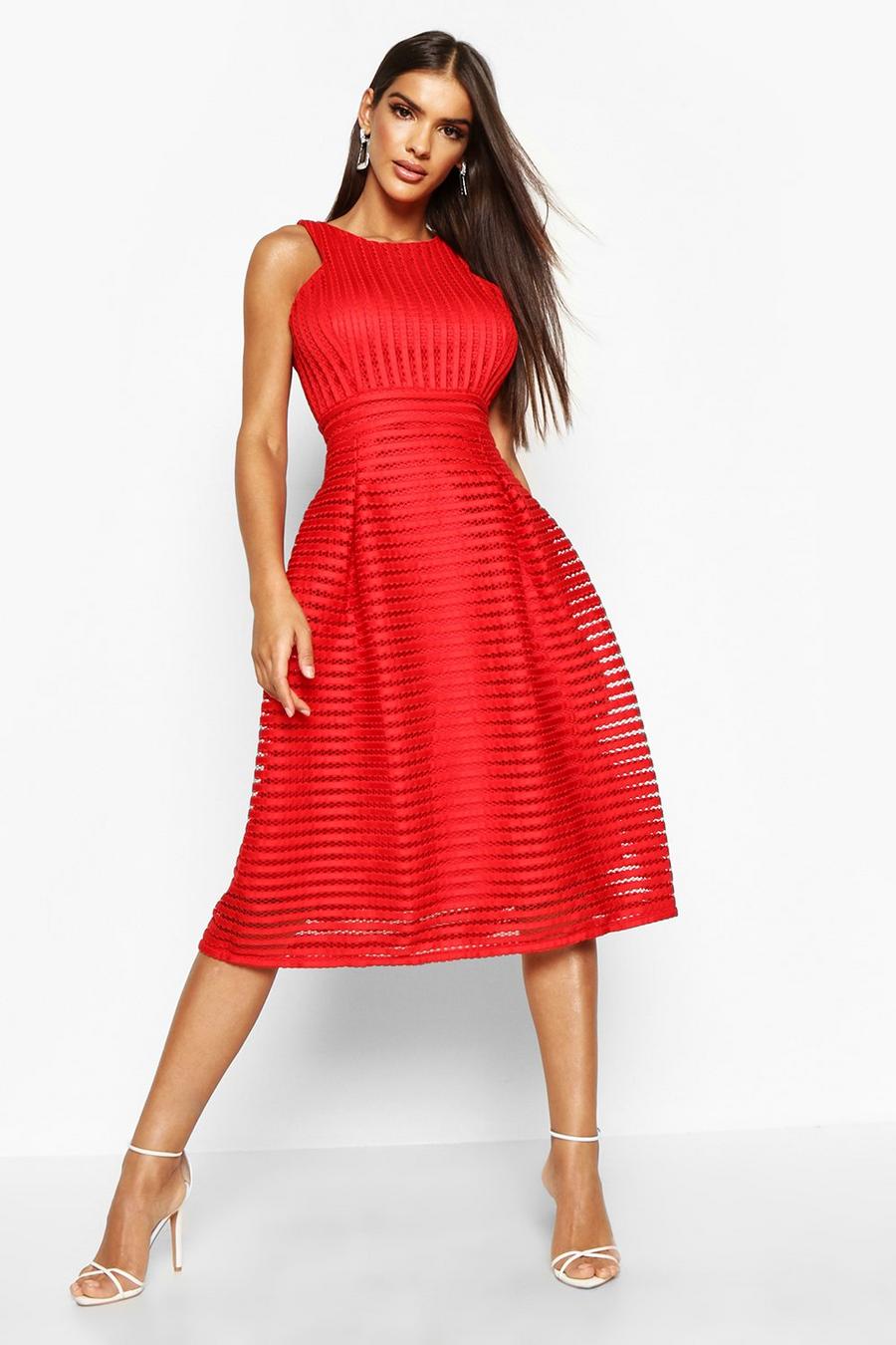 אדום rosso שמלת סקייטר בוטיק עם חצאית עם פנלים מלאה image number 1