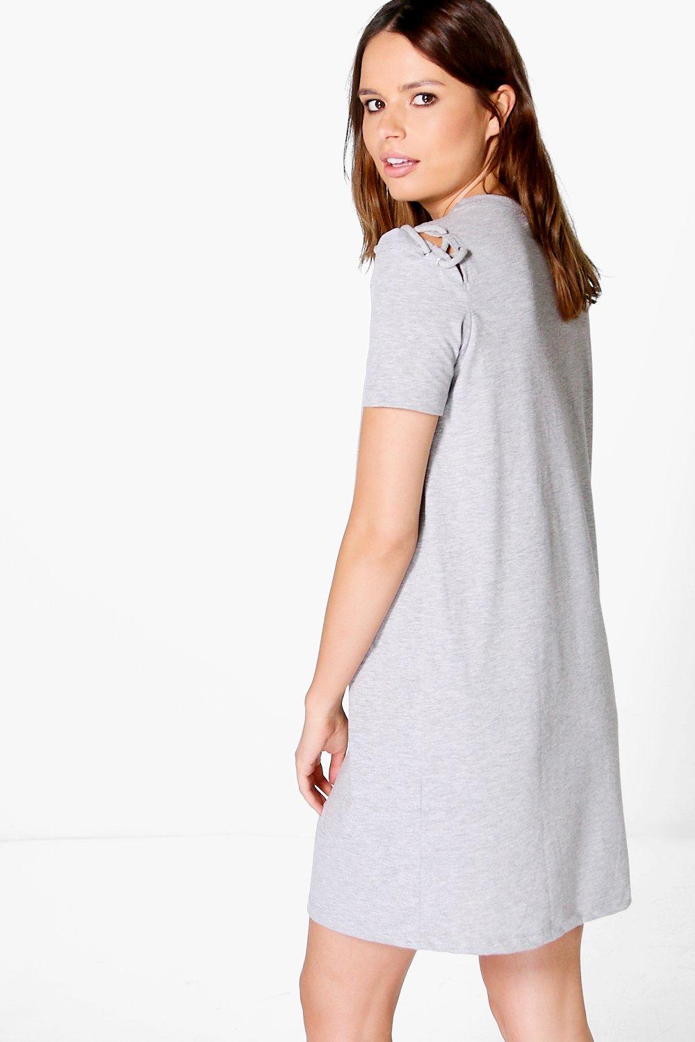 Sally Lace Up Front T Shirt Dress boohoo FI