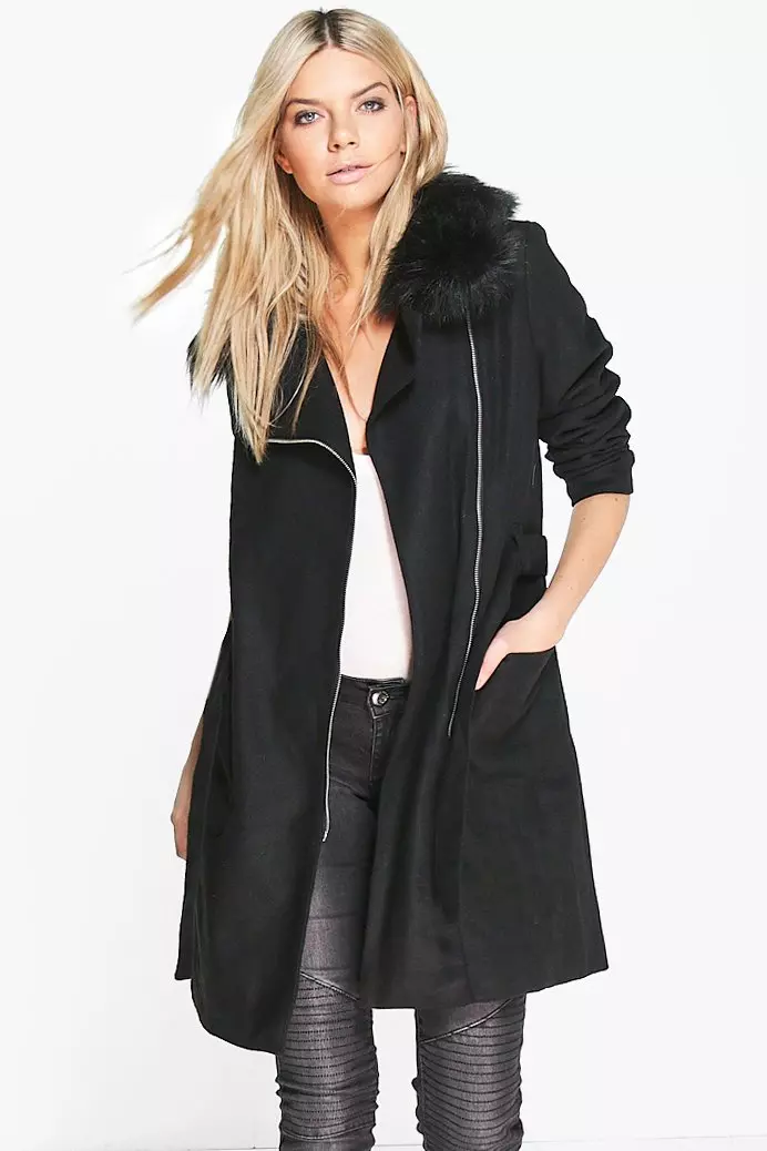 River Island faux fur lined parka jacket in black