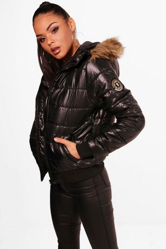 Women's Faux Fur Hood Bubble Coat | Boohoo UK