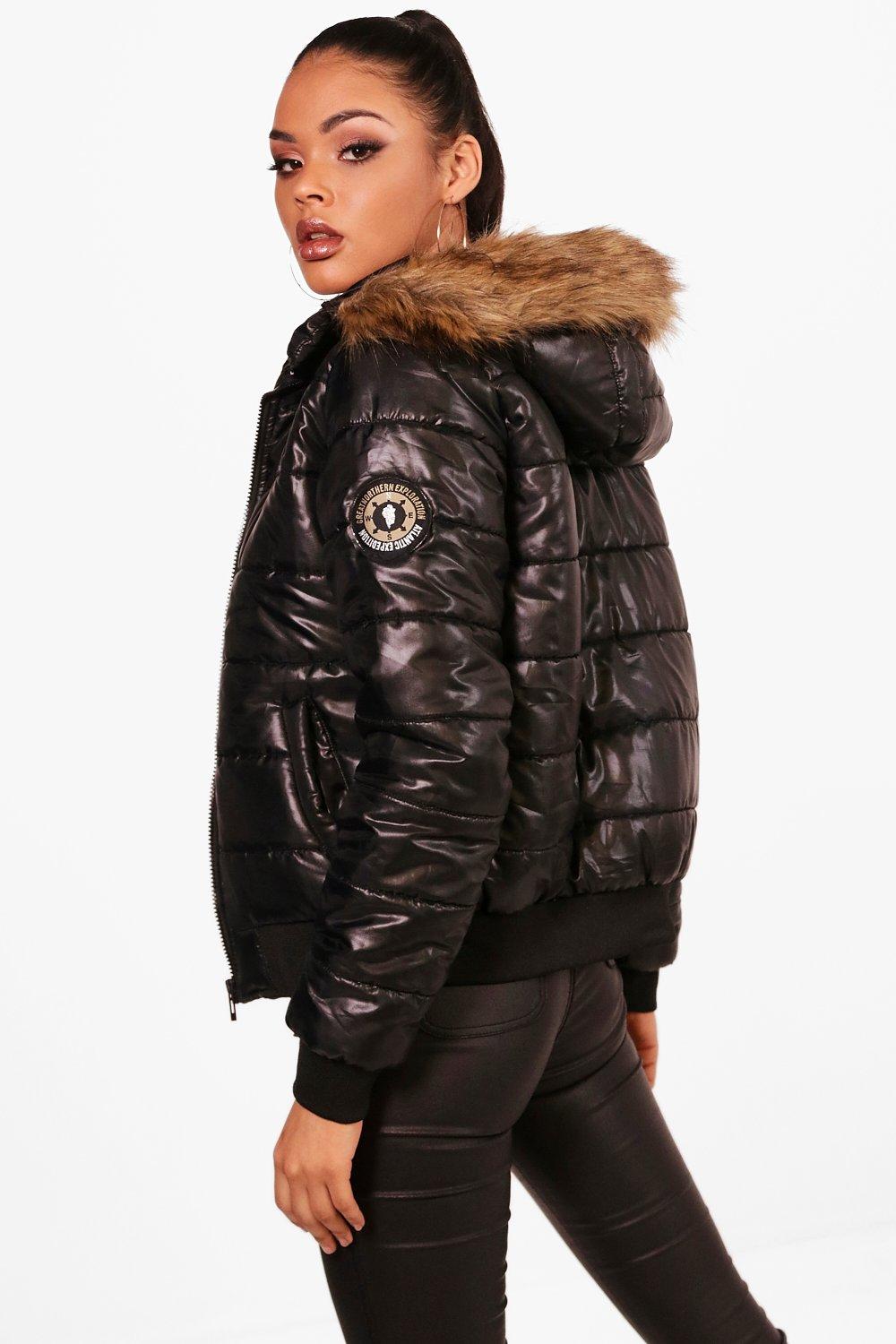 black bubble coat with hood