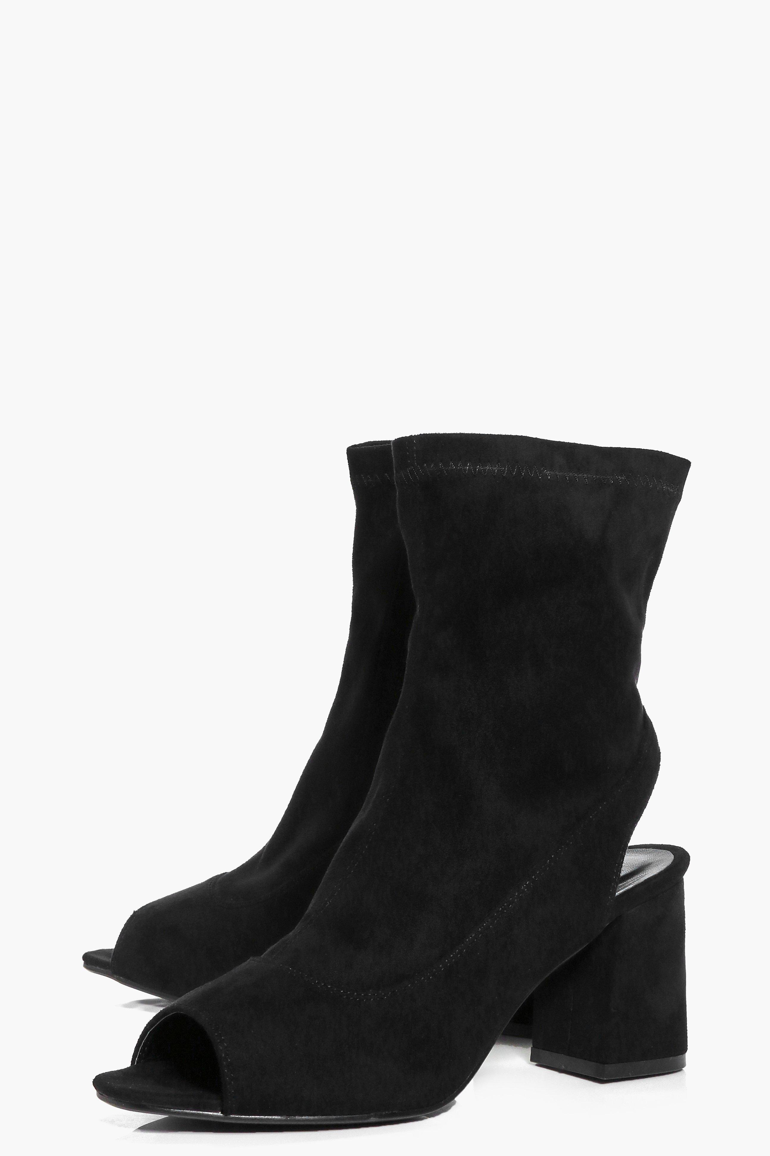 Peep toe sock boots clearance block heel