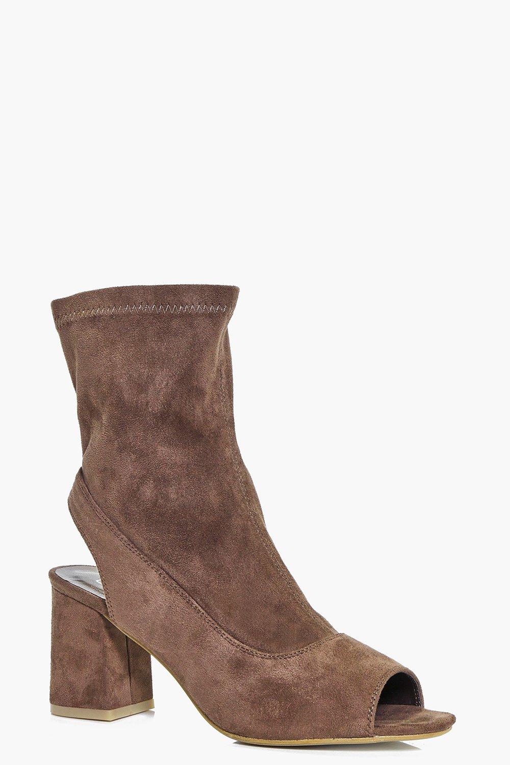sock boot heels peep toe