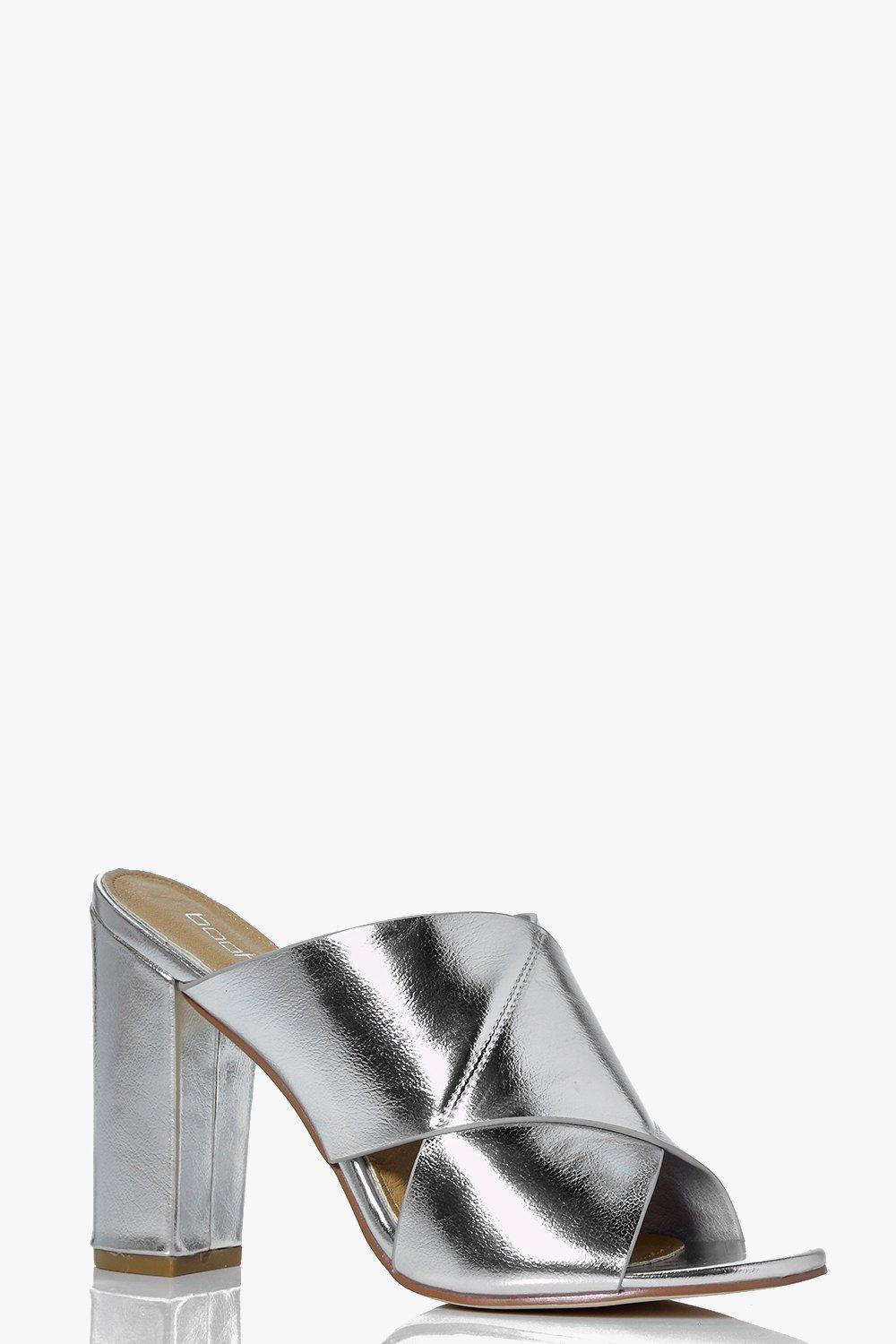 boohoo silver block heels