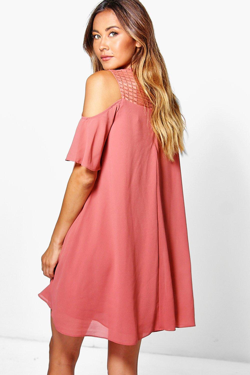 Lace Cold Shoulder Swing Dress