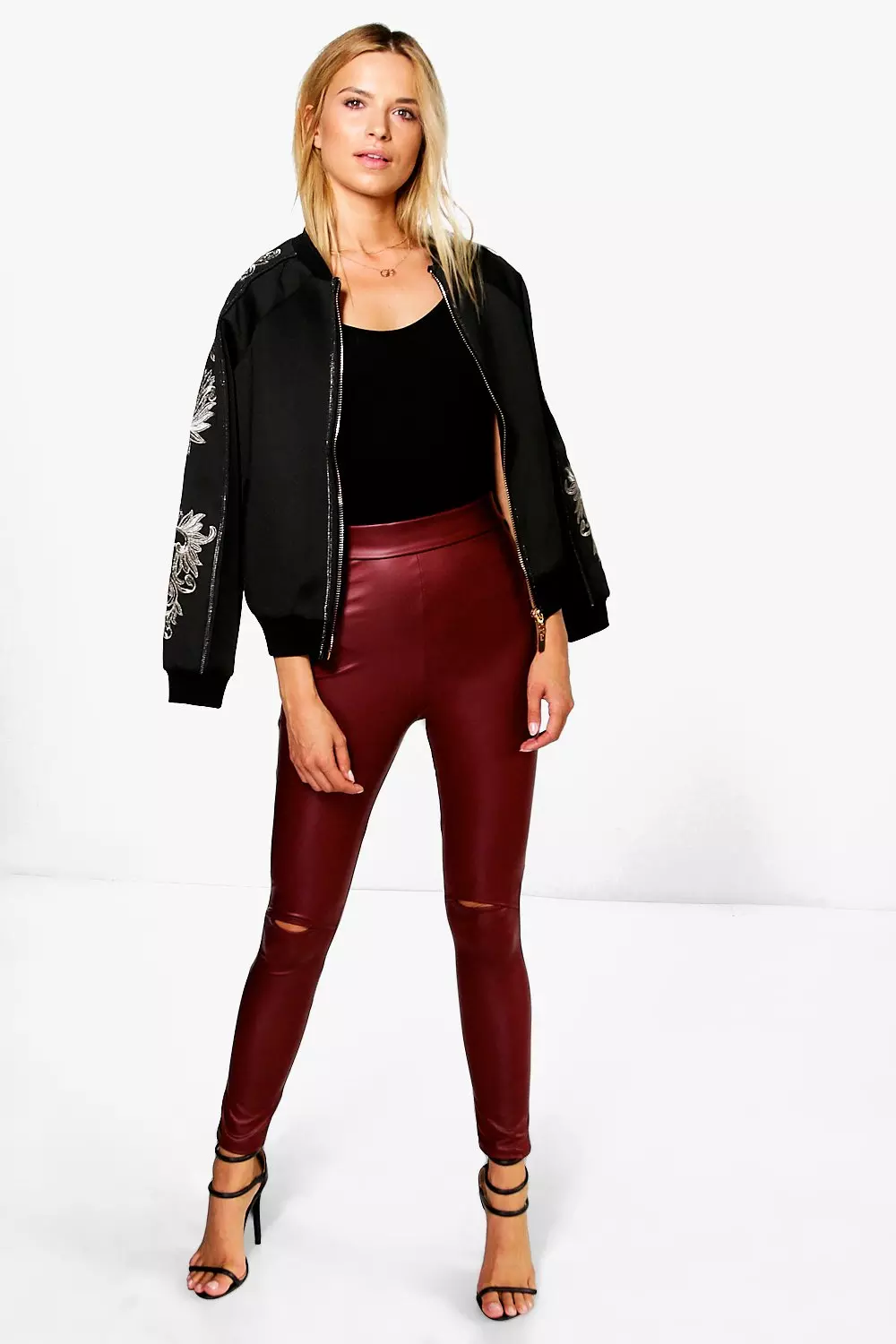 Boohoo Highwaist Leather Look Split Knee Leggings