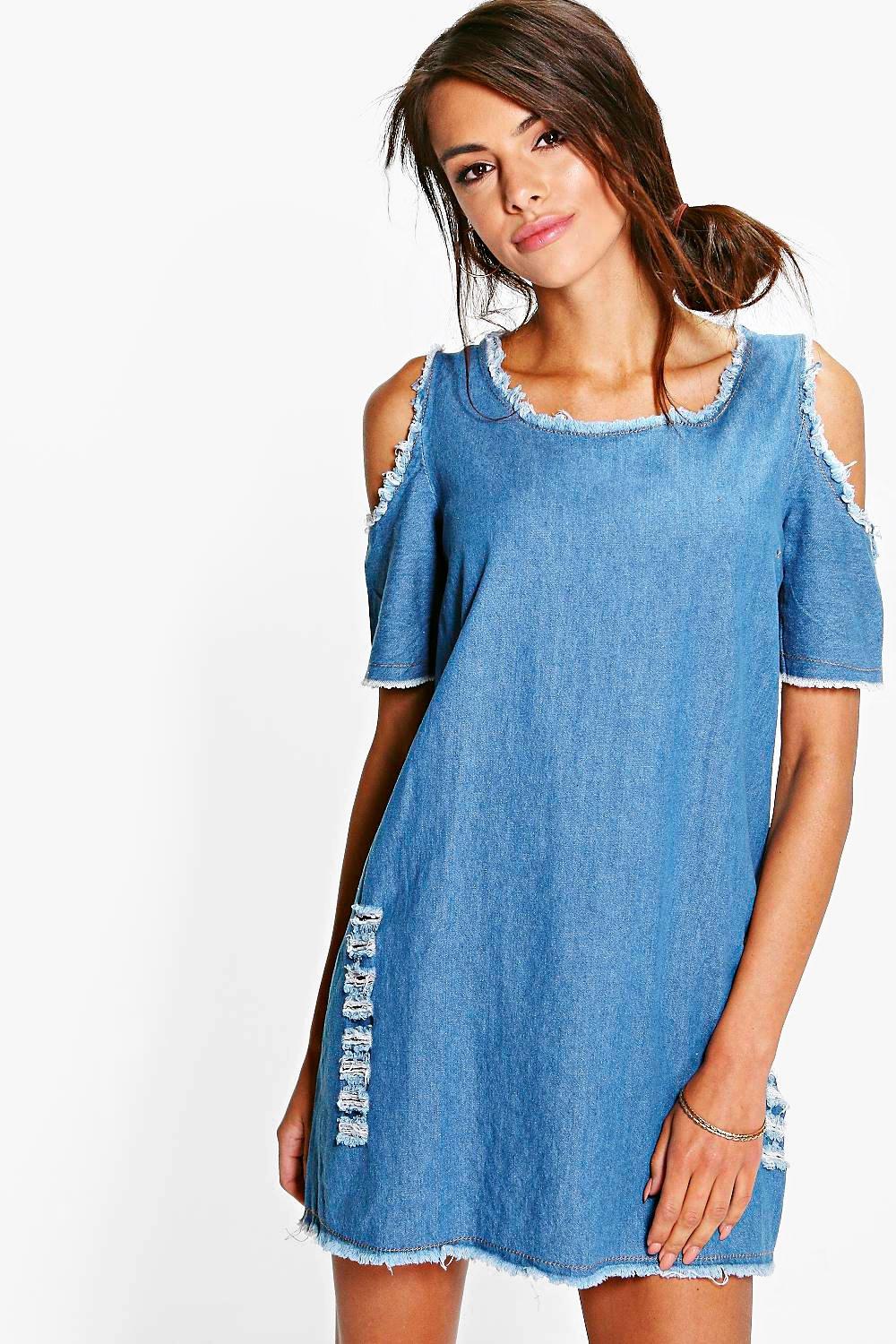 cold shoulder denim dress