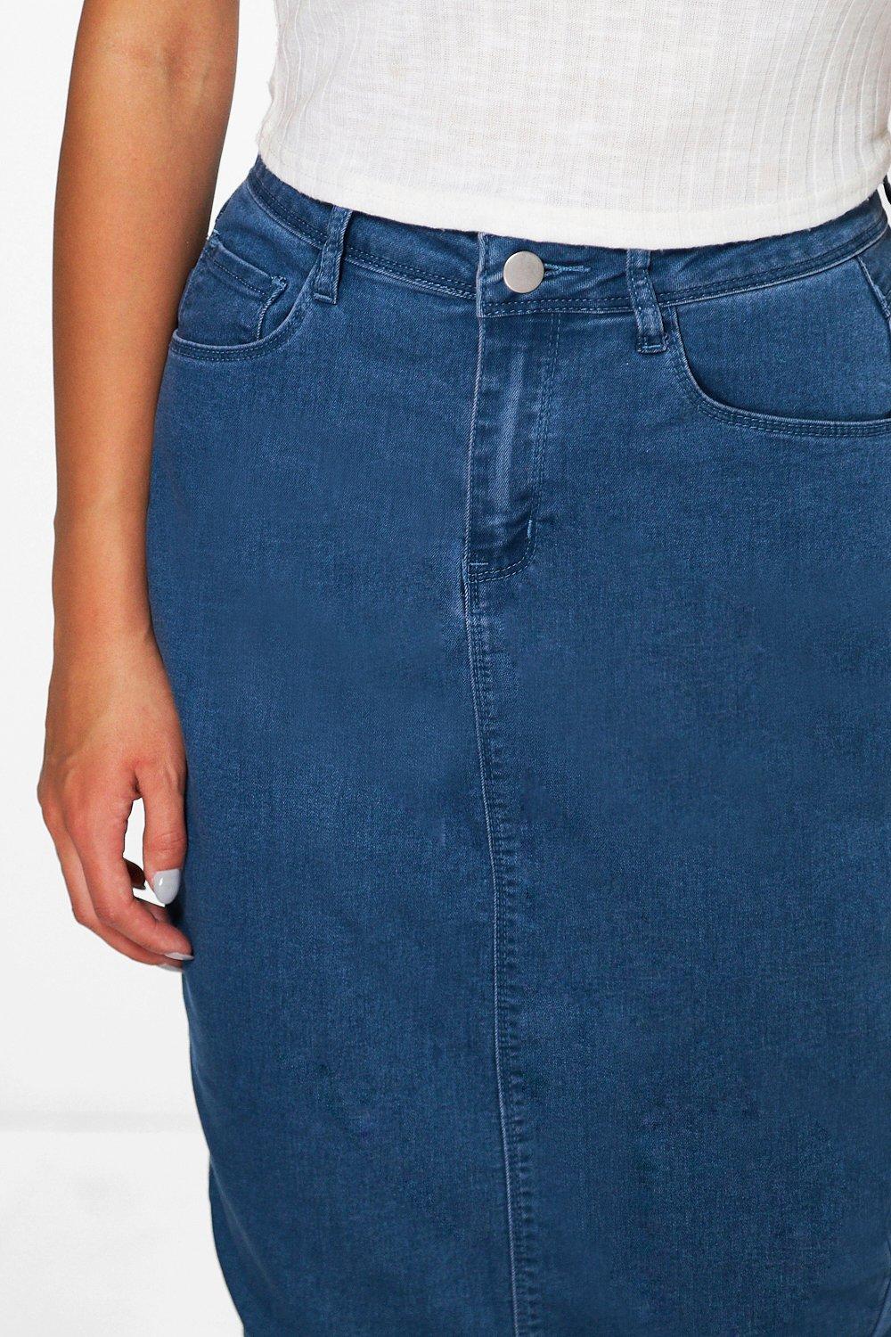 boohoo plus size denim skirt