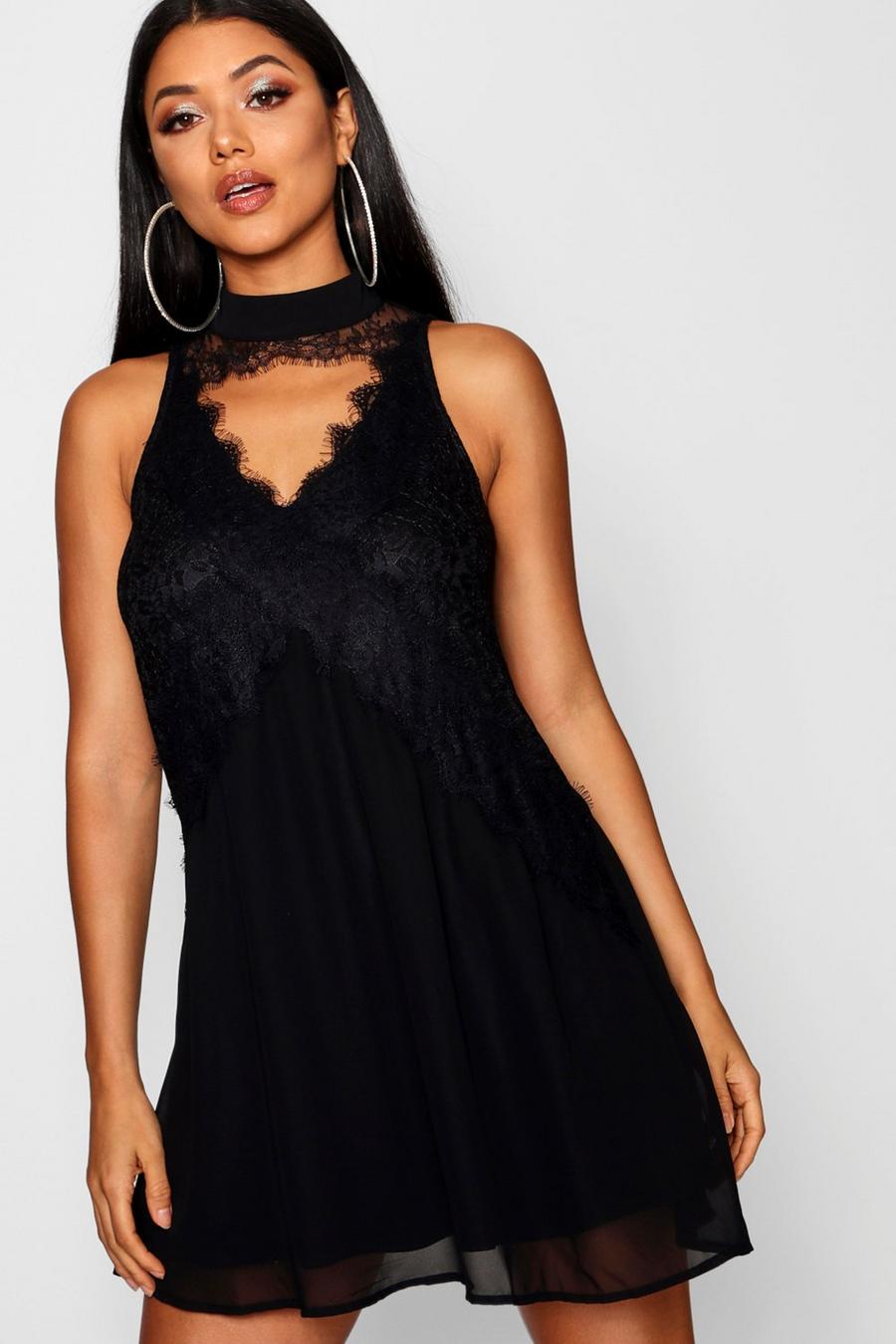 Boutique High Neck Lace Front Swing Dress image number 1