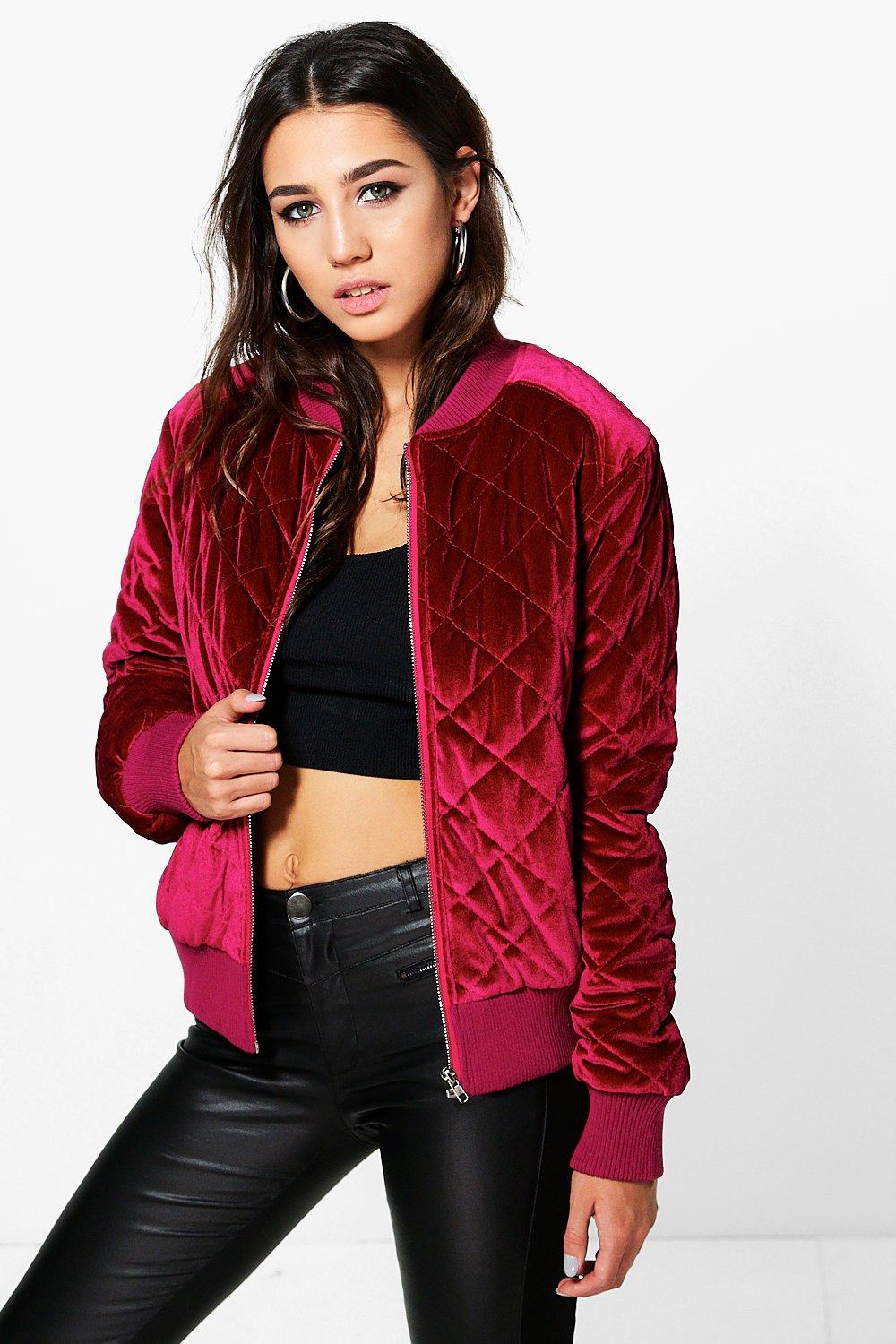 velvet quilted bomber jacket