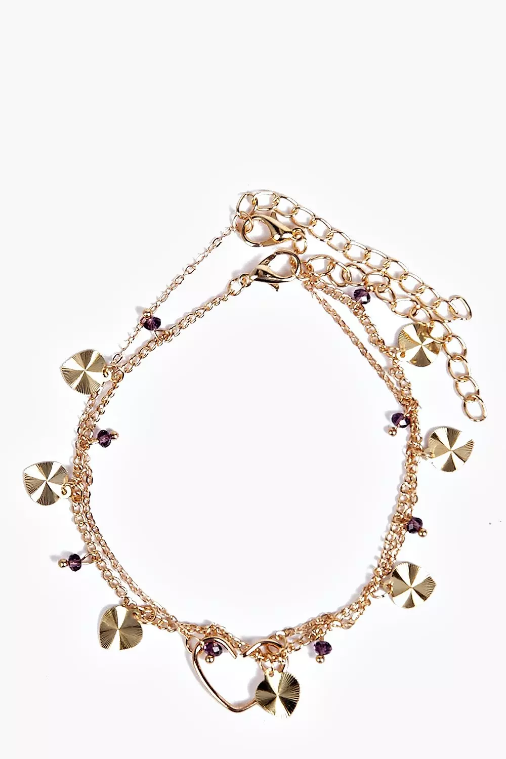 Gold Double Layered Heart Pendant Anklet alternative image