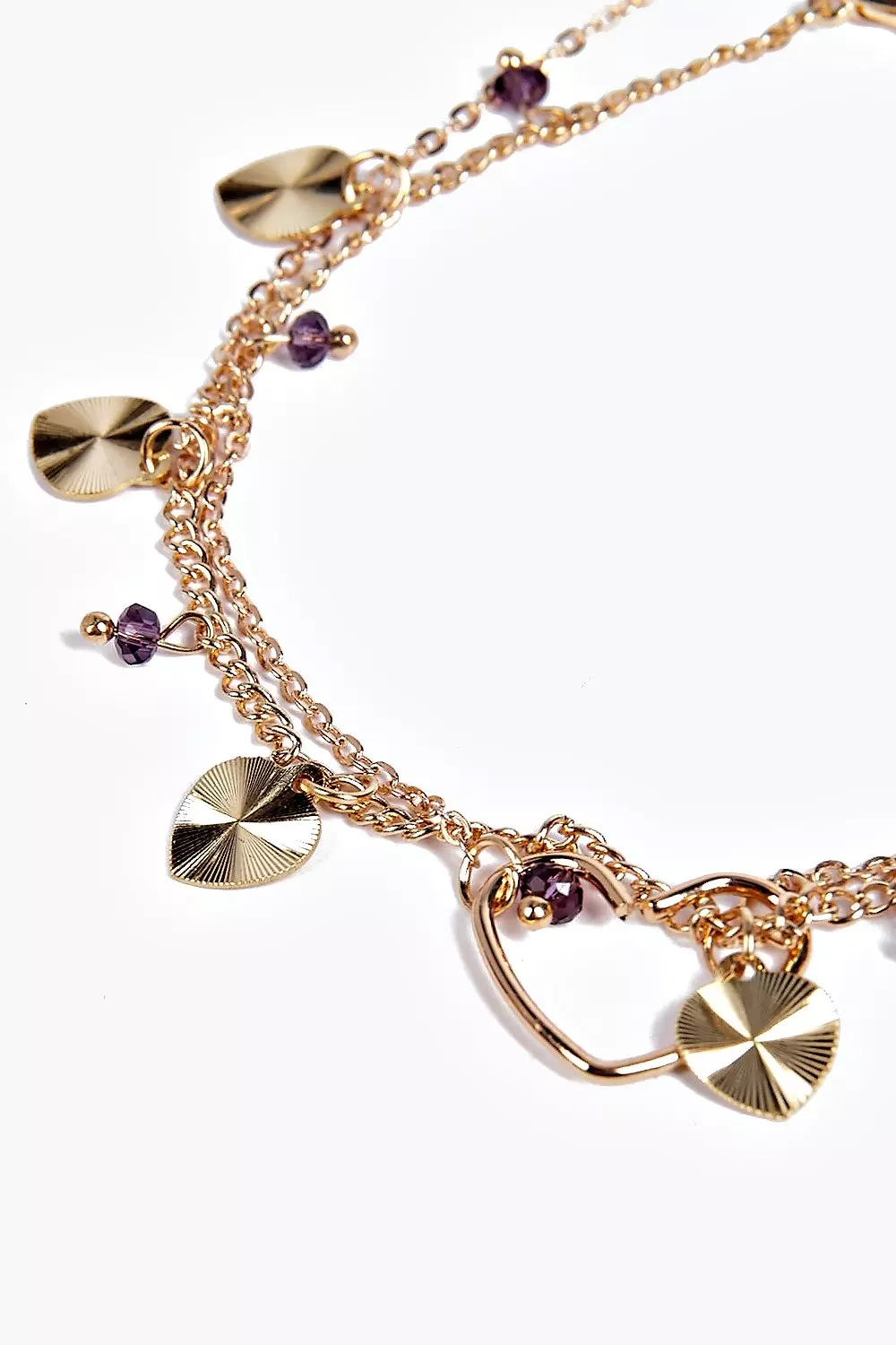 Gold Double Layered Heart Pendant Anklet alternative image
