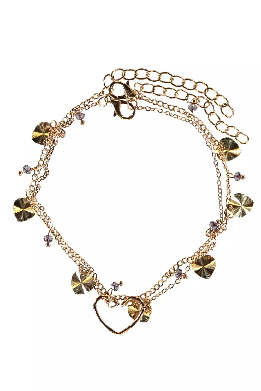 Gold Double Layered Heart Pendant Anklet alternative image