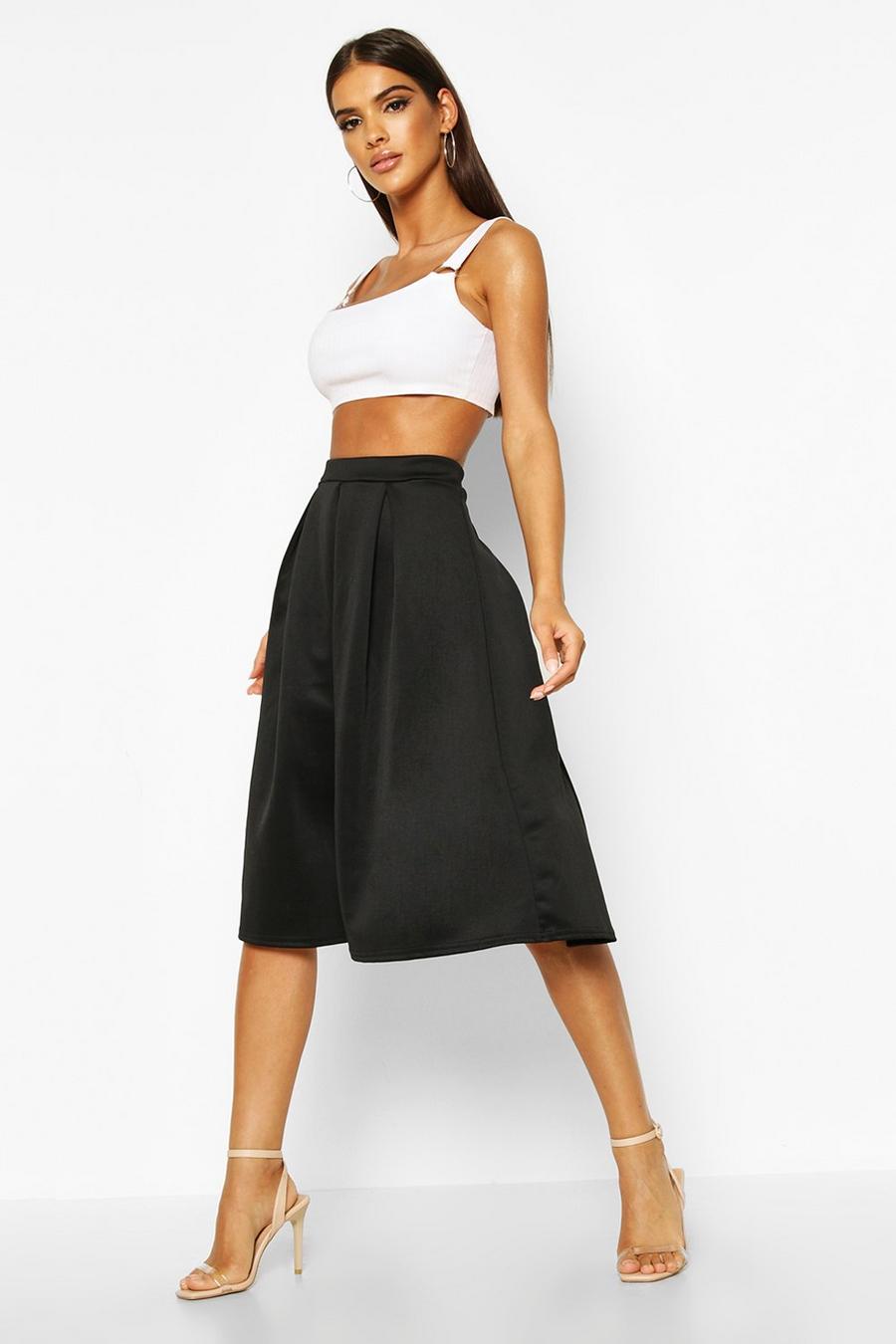 Black Basic Box Pleat Midi Skirt image number 1