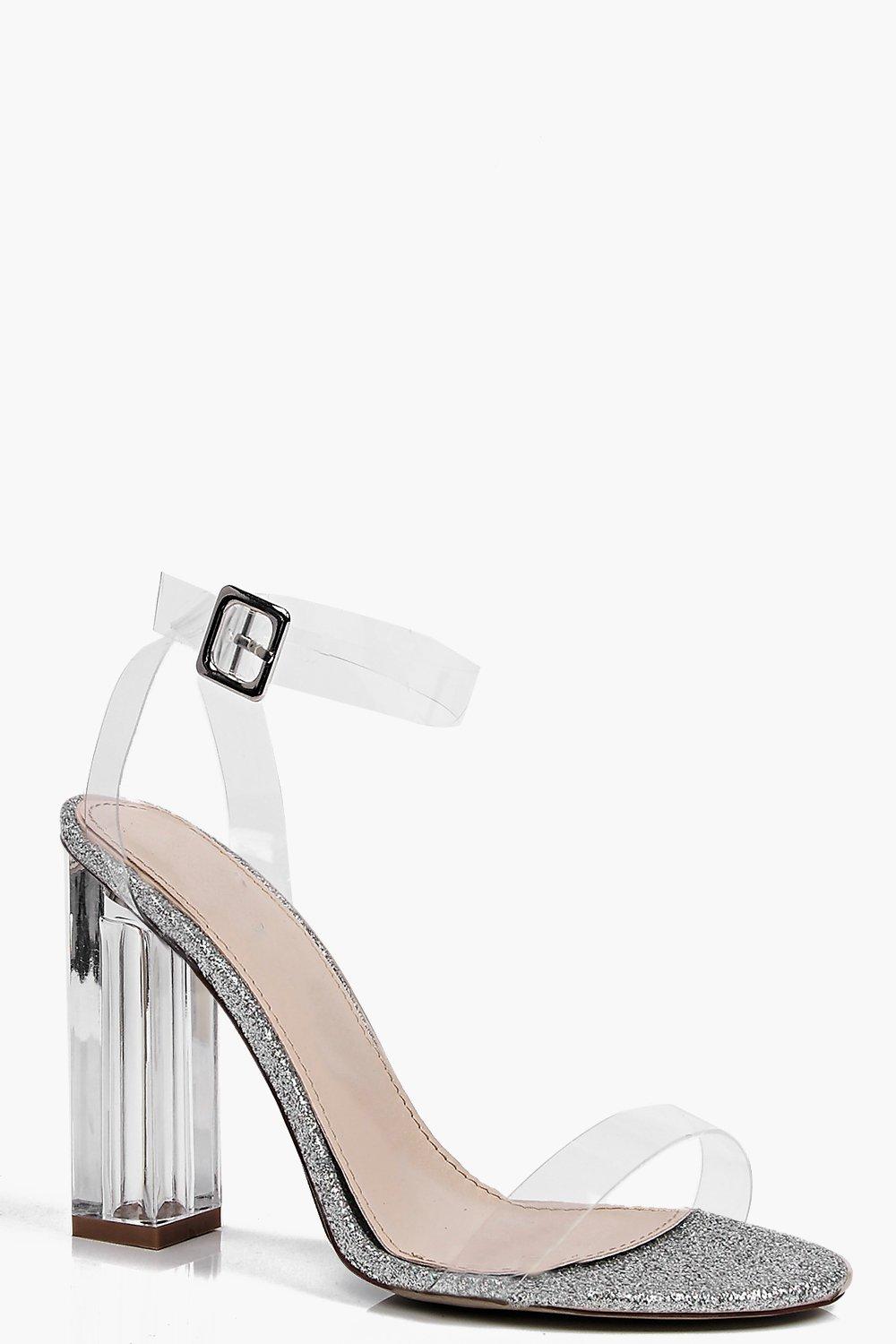 Victoria Glitter Clear Block Heel | boohoo