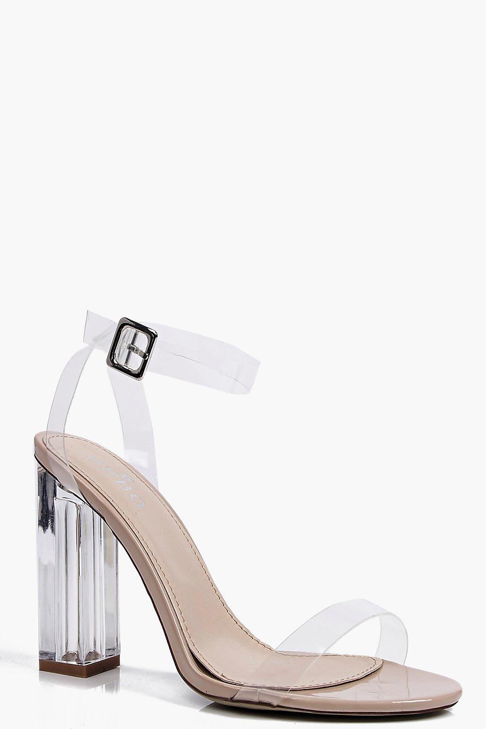 nude clear block heel