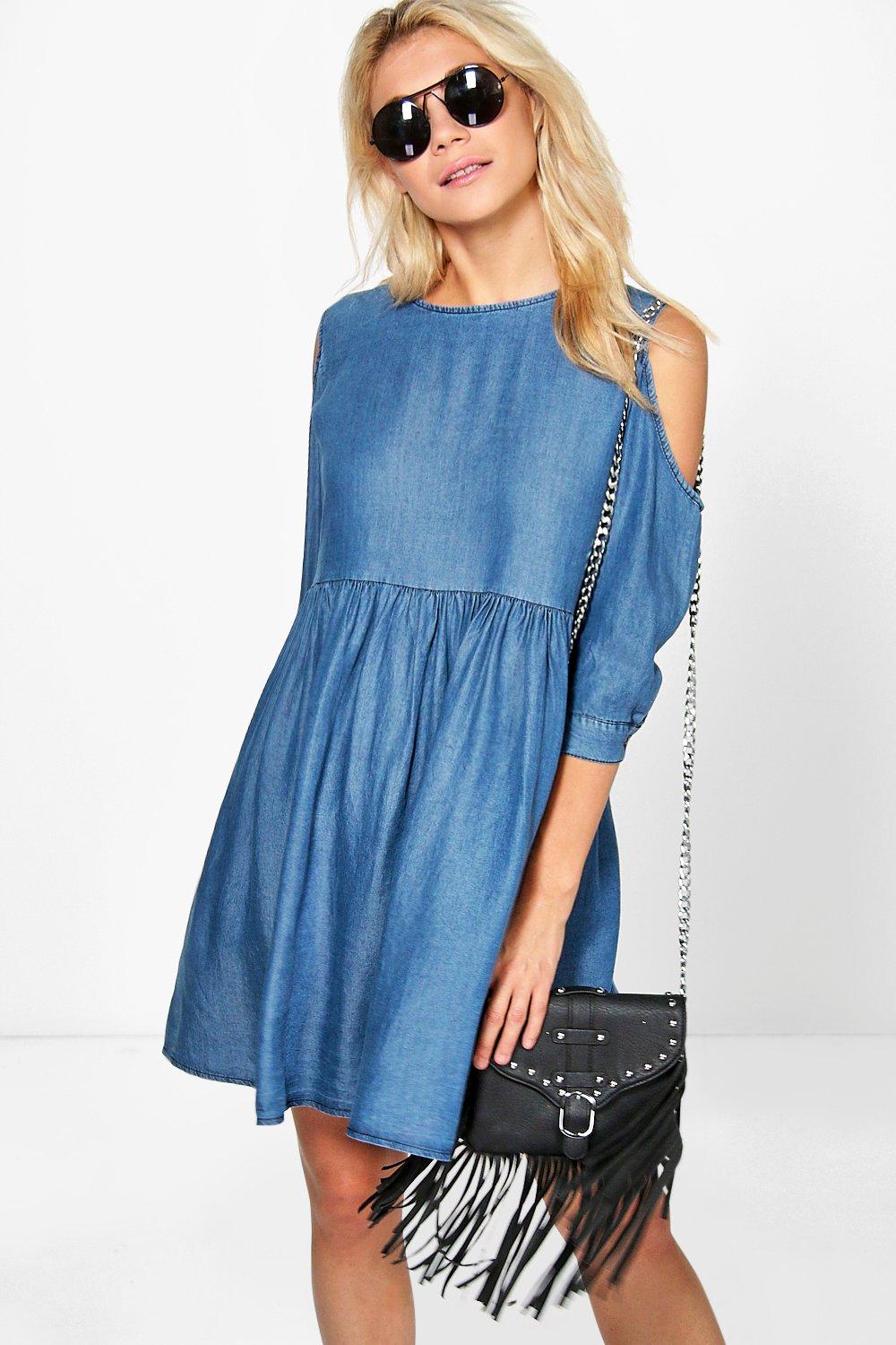 cold shoulder jean dress