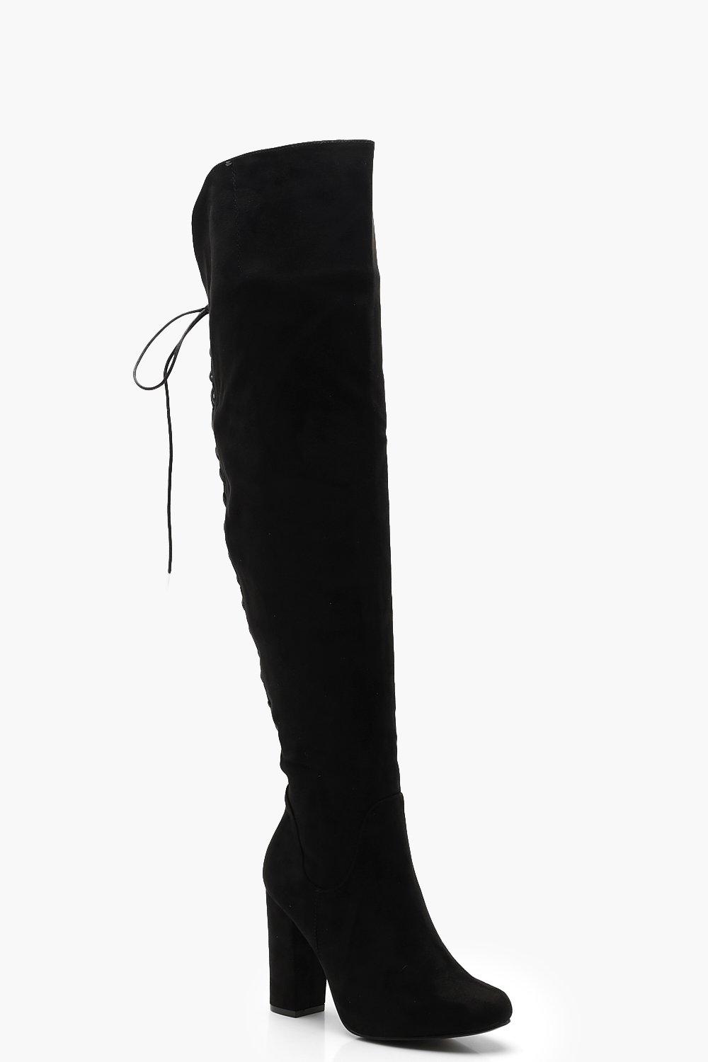 Lace back thigh clearance high boots