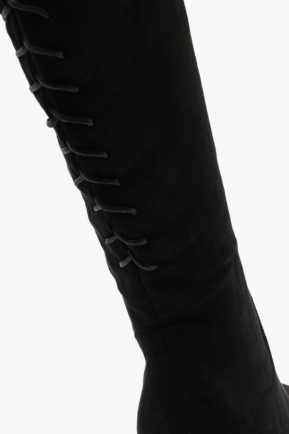 Tall black boots lace up sale back