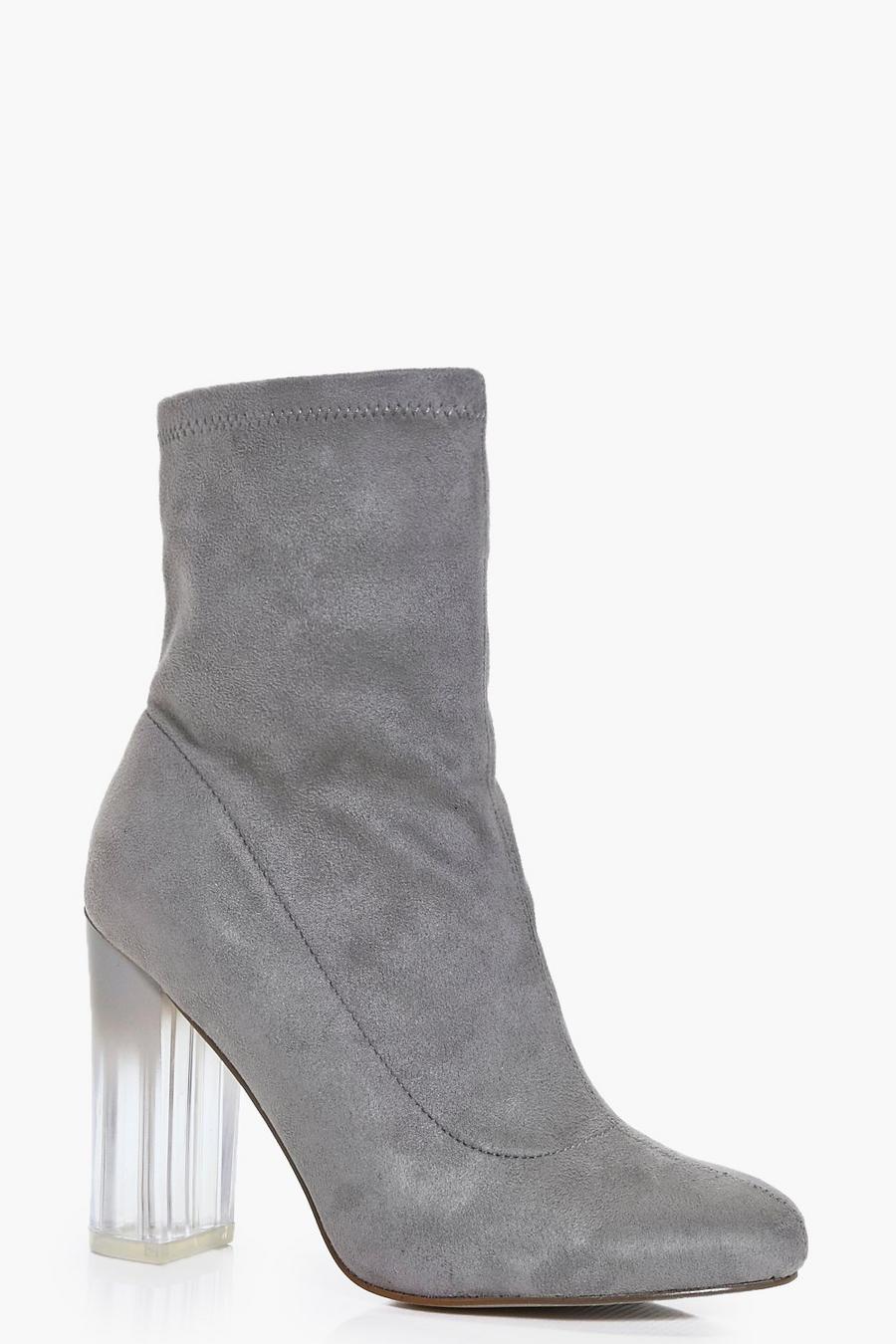 Grey Clear Heel Sock Boots image number 1