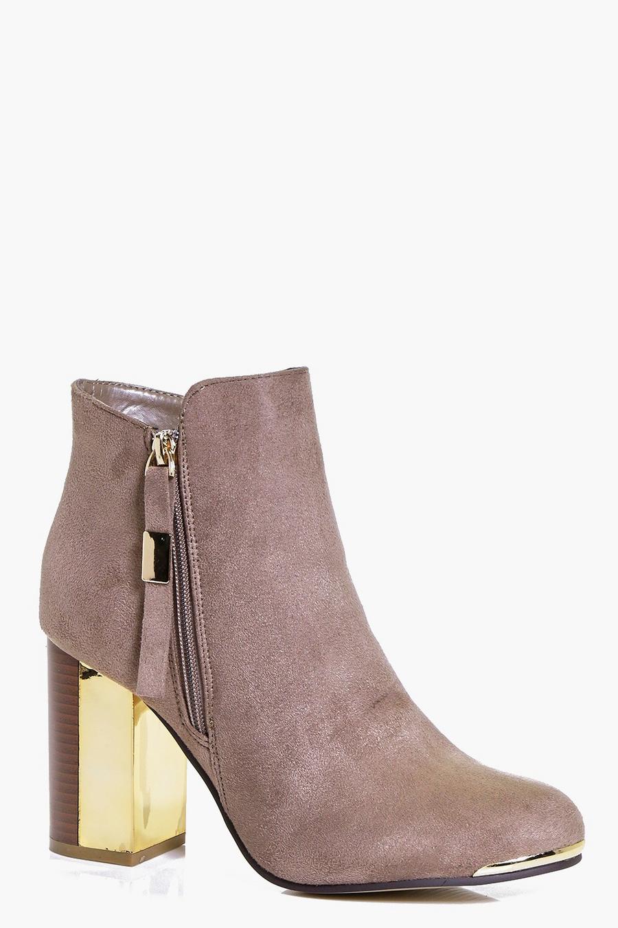 Taupe Katie Block Gold Heel Ankle Boot image number 1