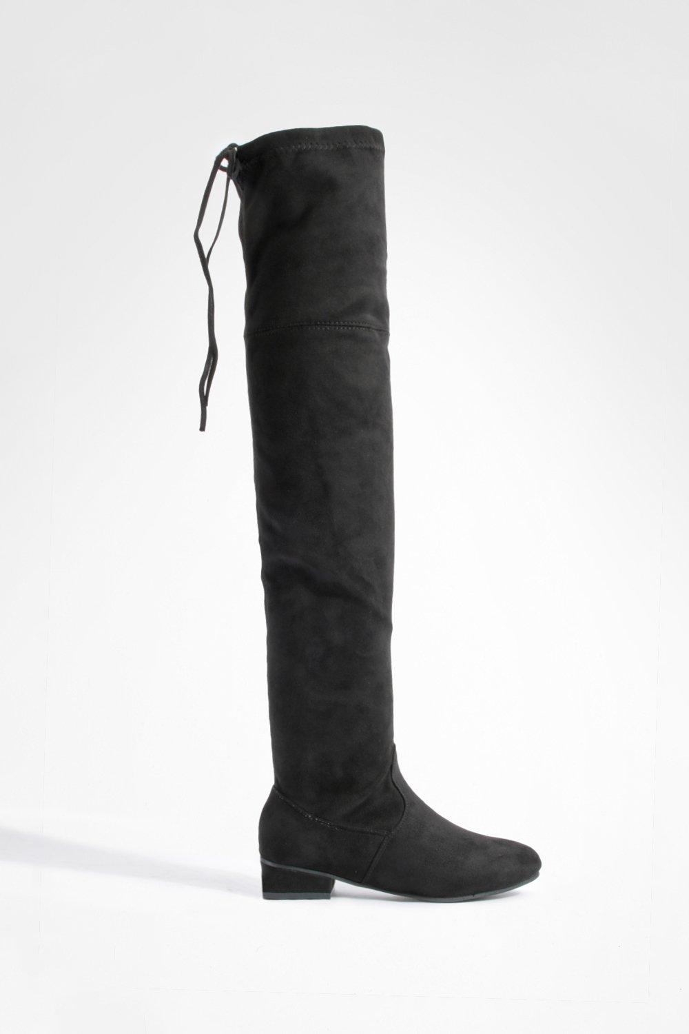 Flat tie back store thigh high boots