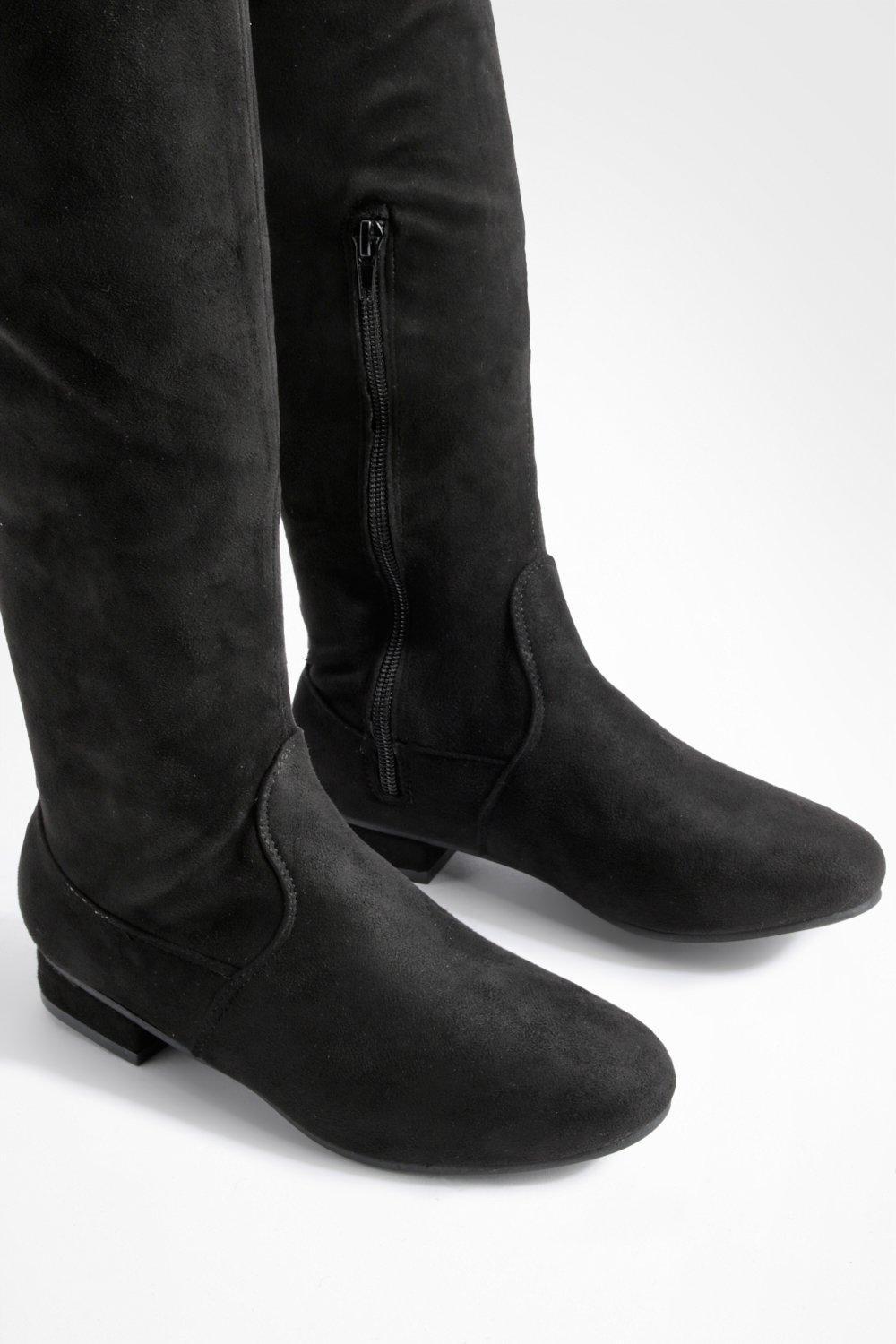 Thigh high black suede best sale boots flat