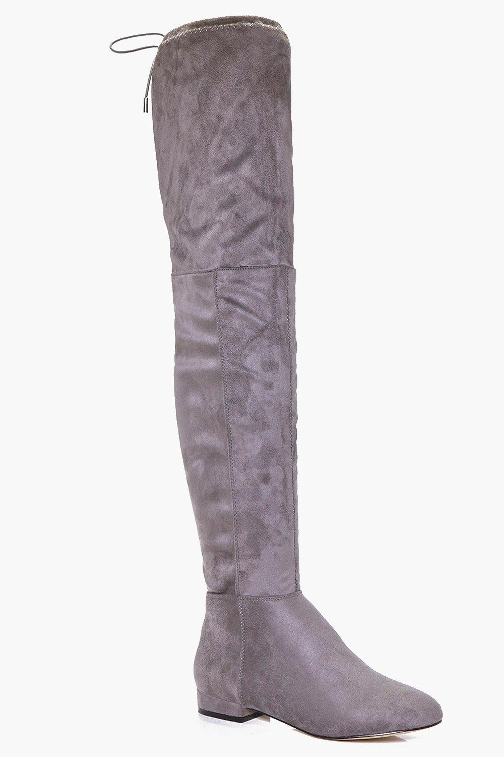 Grey flat over deals the knee boots