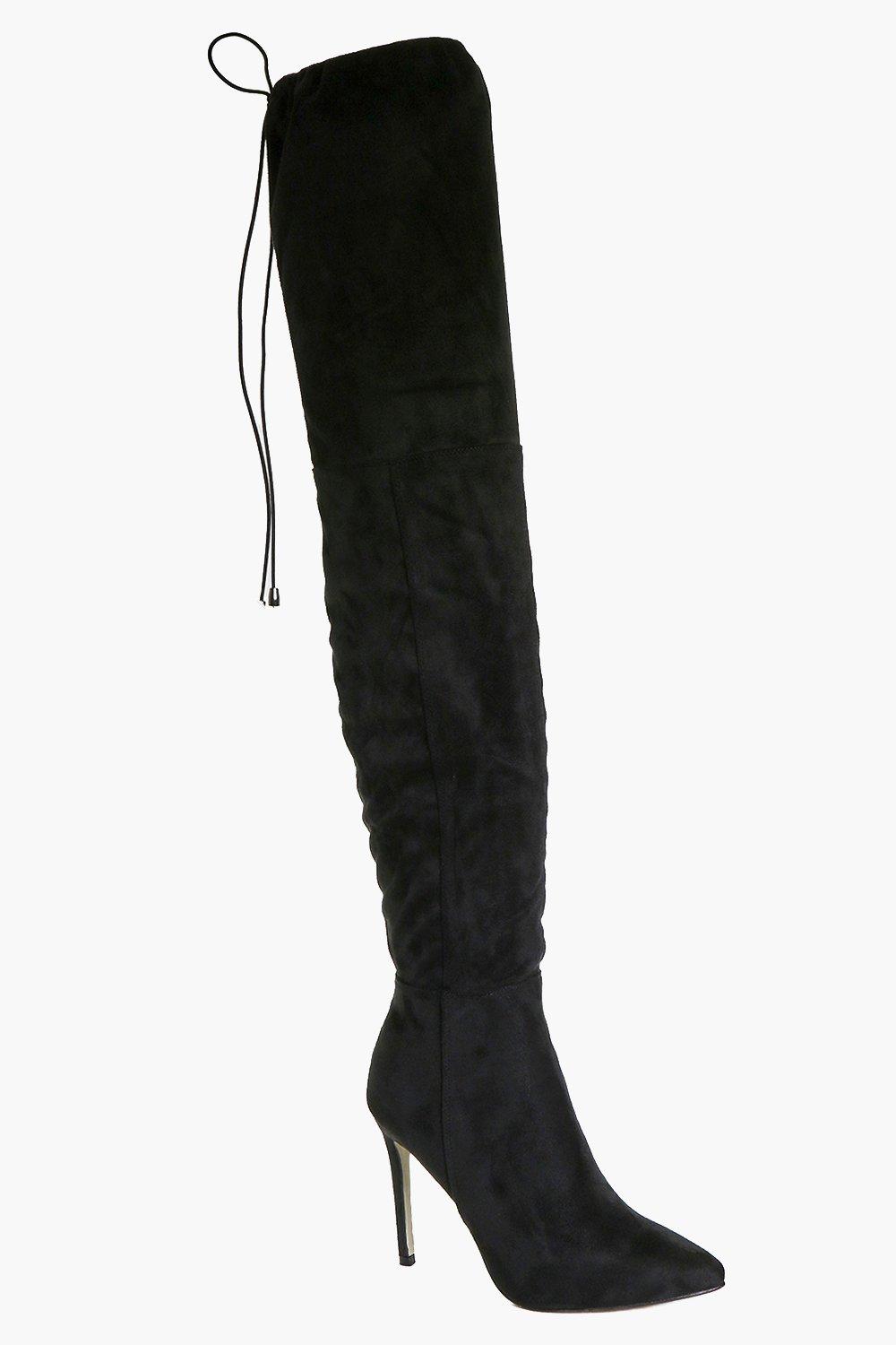 black pointed knee high boots