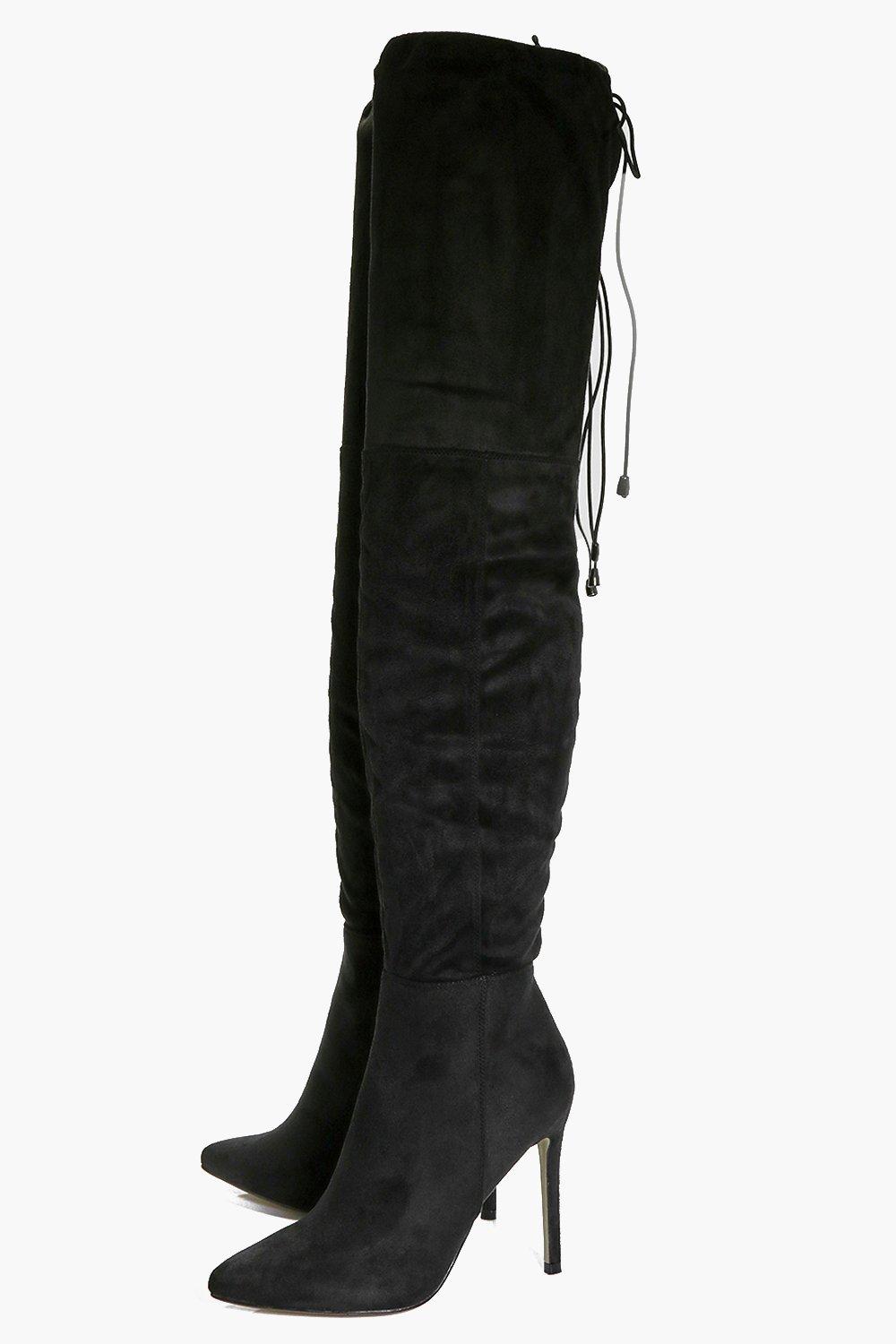 black pointed toe thigh high boots