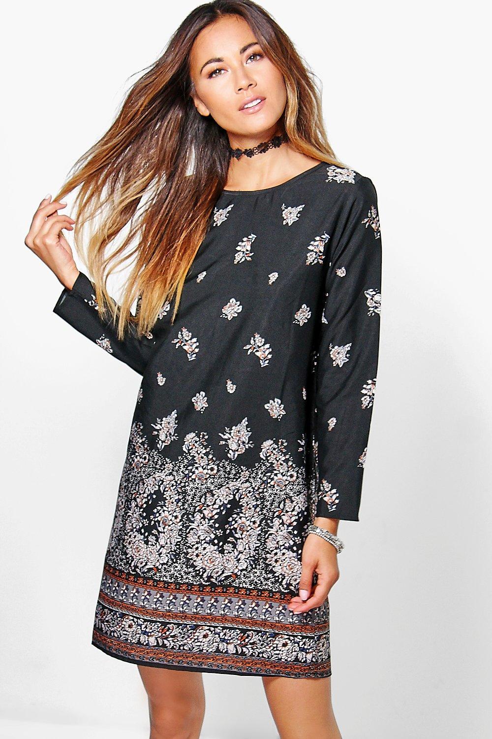 long sleeve shift dress