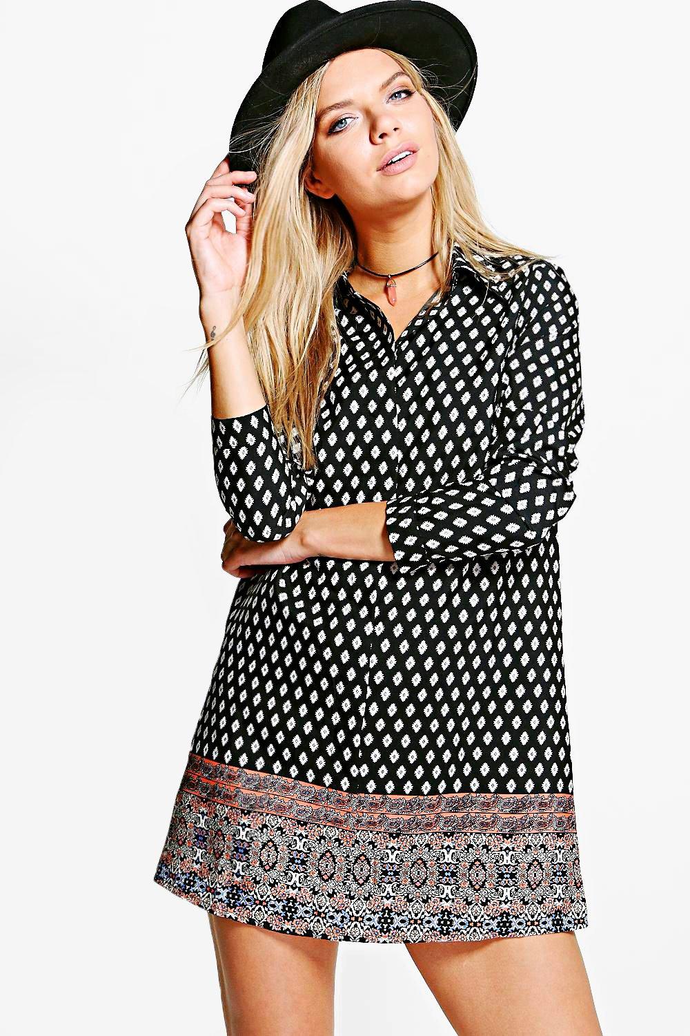 boohoo geo print shirt dress