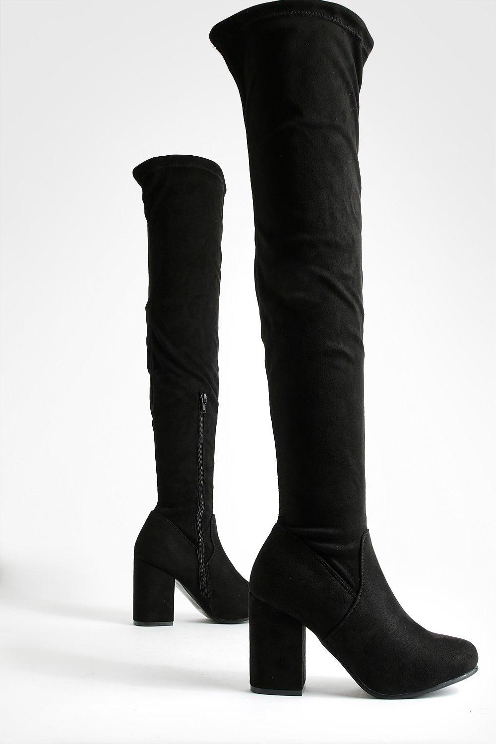 Eloise Block Heel Thigh High Boots boohoo