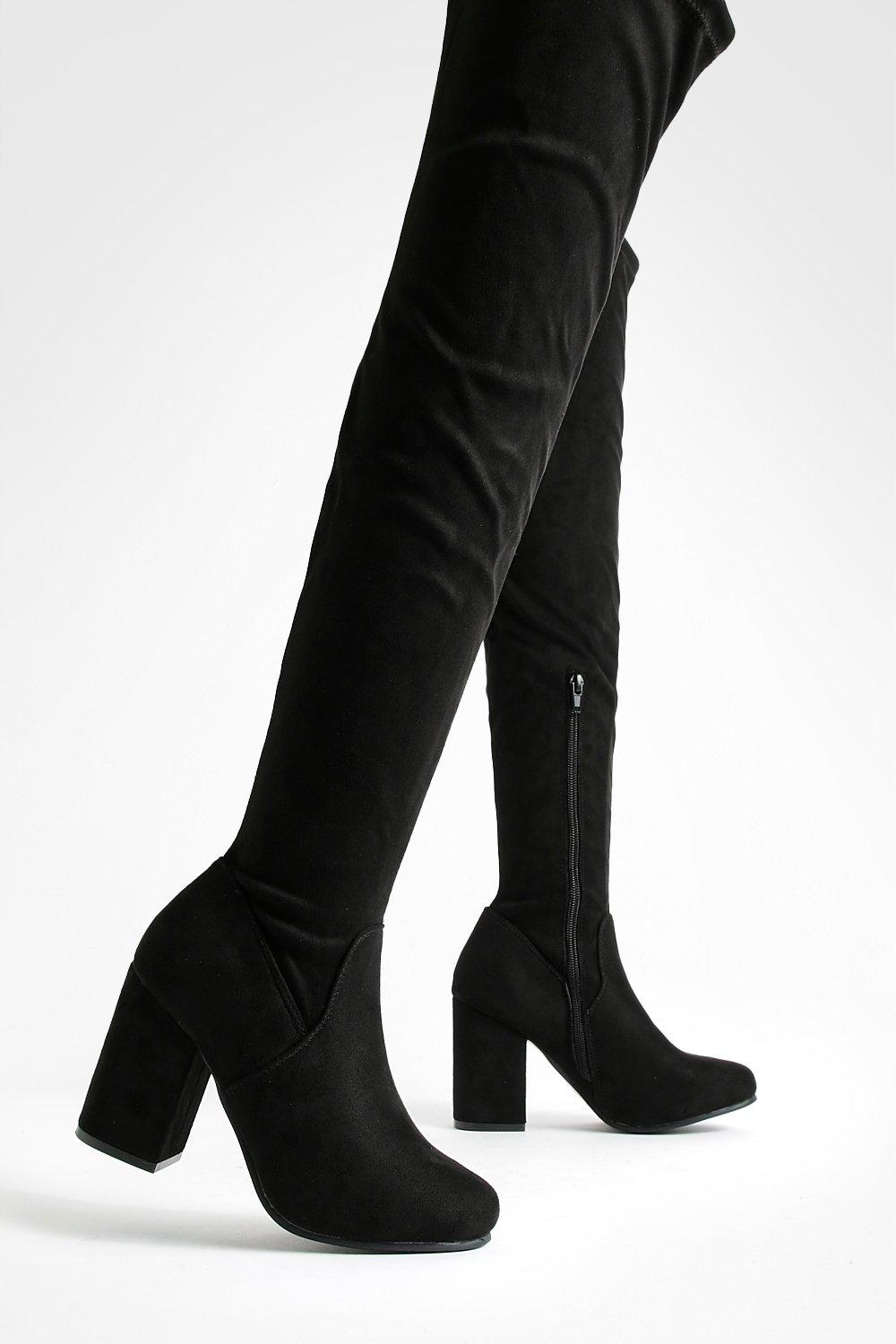 Mid heel deals thigh high boots