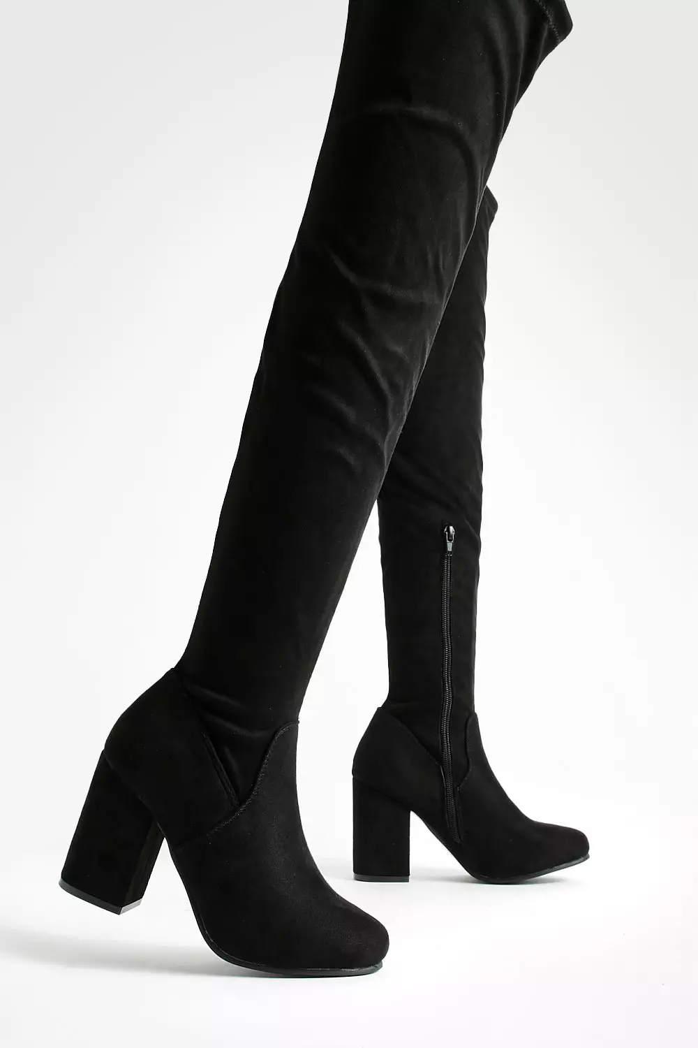 Thigh high hot sale boots block heel