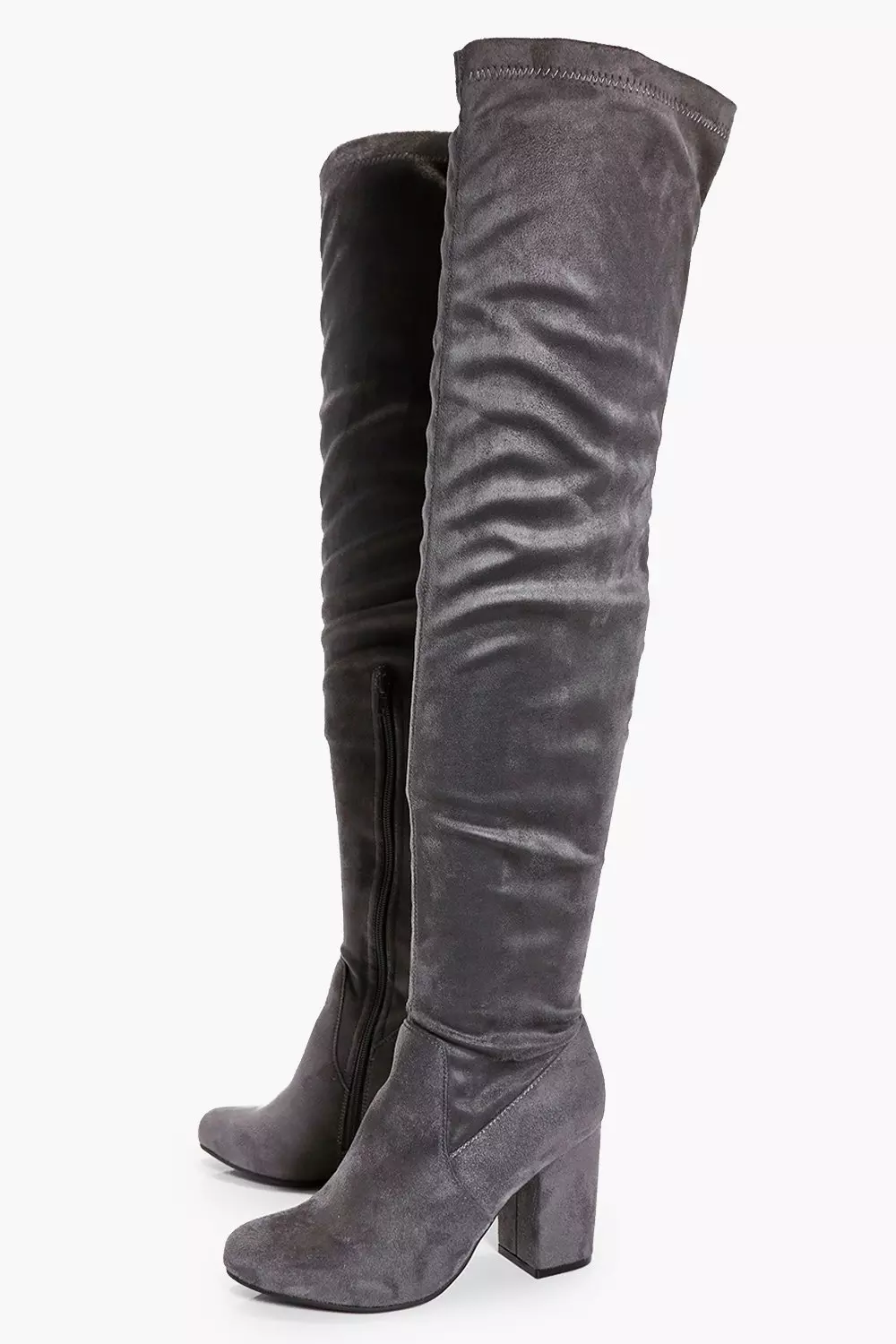 Grey Eloise Block Heel Thigh High Boots alternative image
